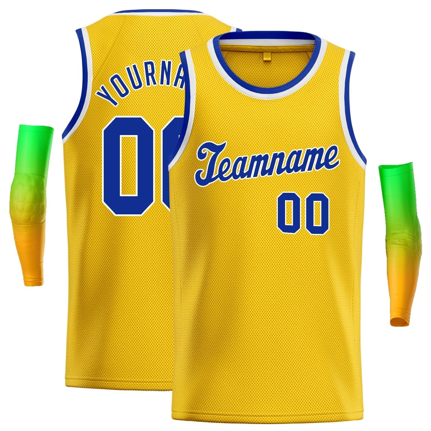 Maillot de basket-ball classique jaune royal et blanc personnalisé pour homme et garçon