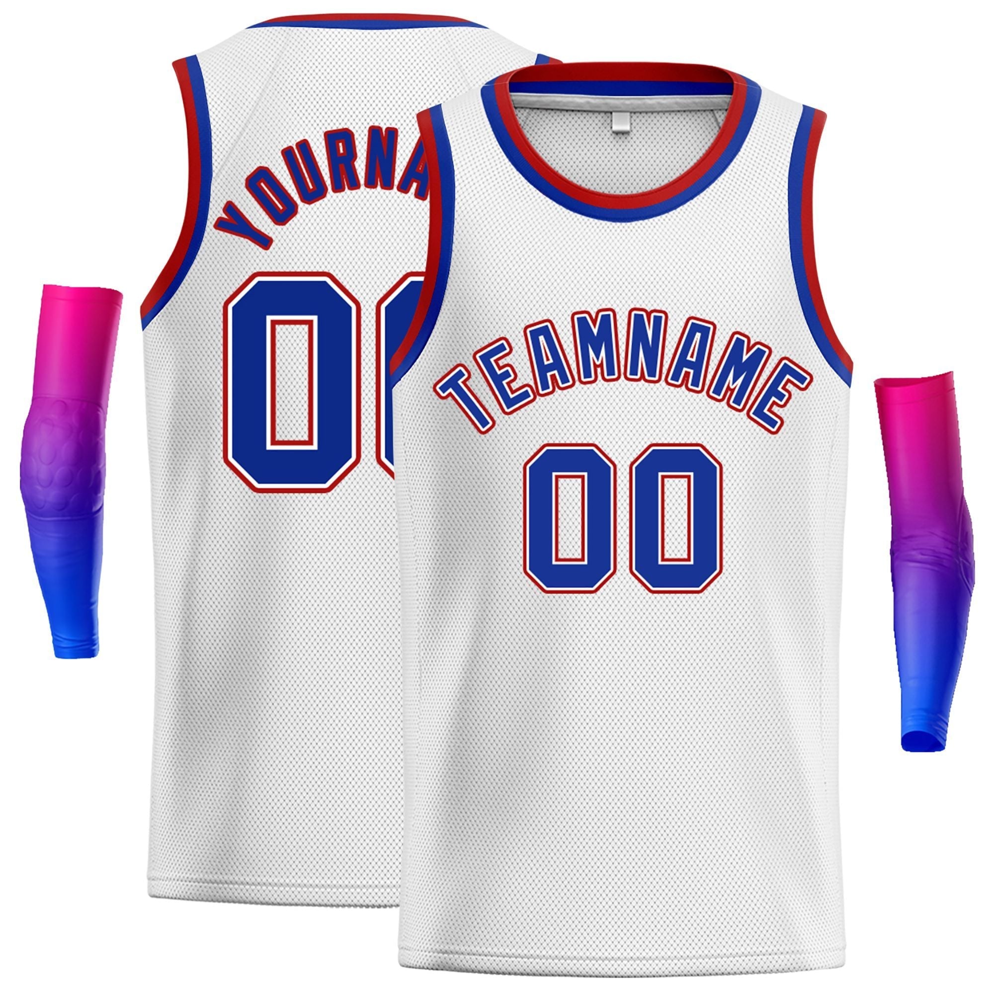 Maillot de basket-ball classique personnalisé blanc royal-rouge pour homme