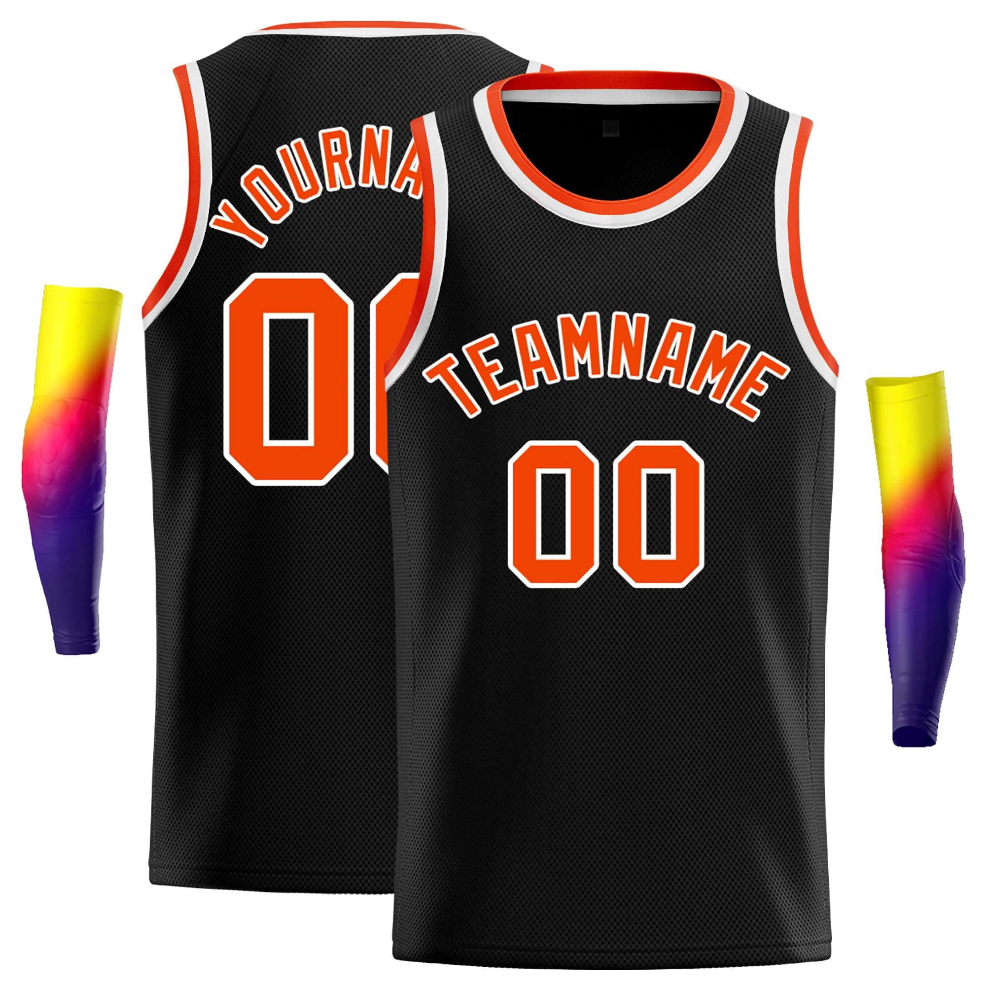 Maillot de basket-ball décontracté classique noir orange et blanc personnalisé