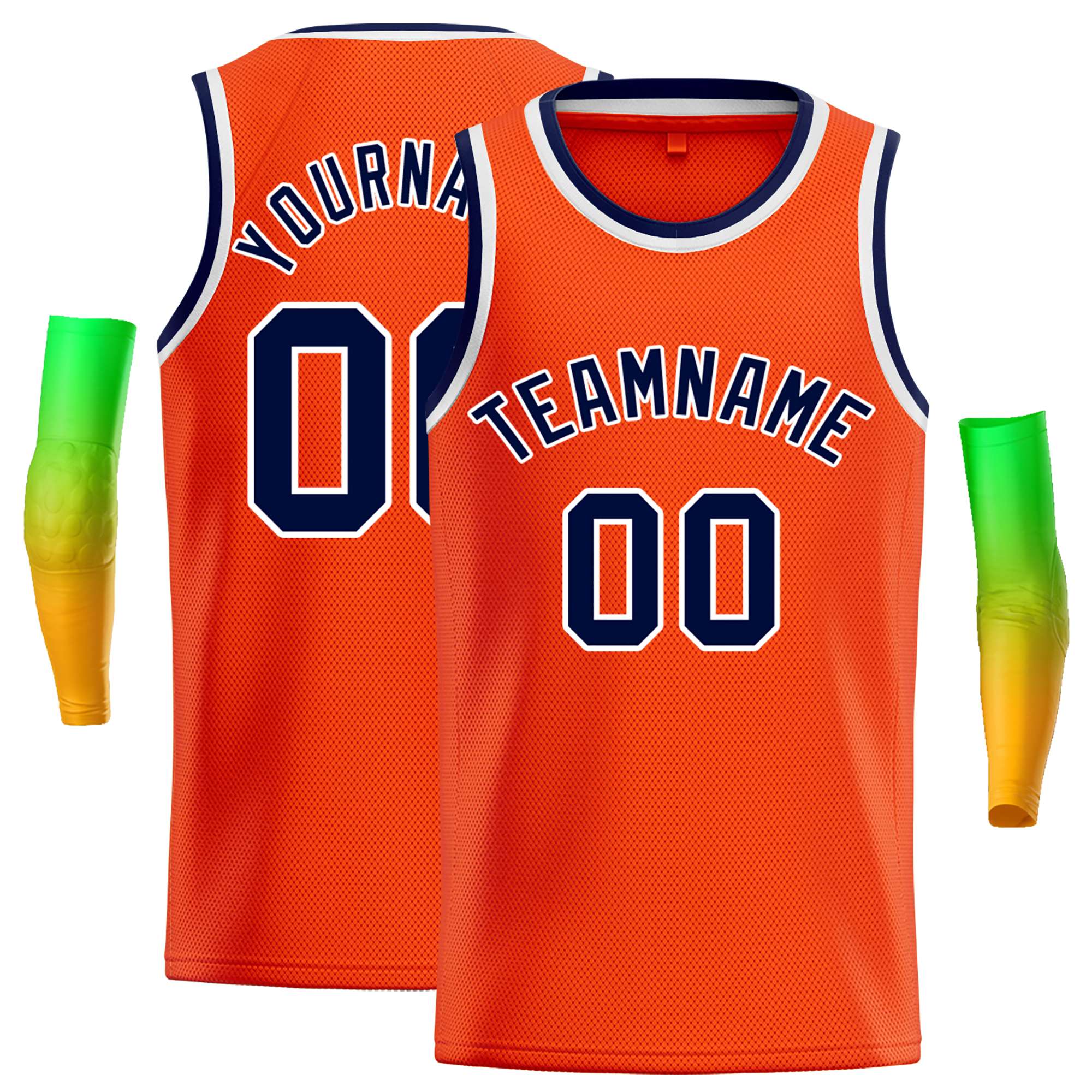 Maillot de basket-ball décontracté personnalisé orange bleu marine et blanc