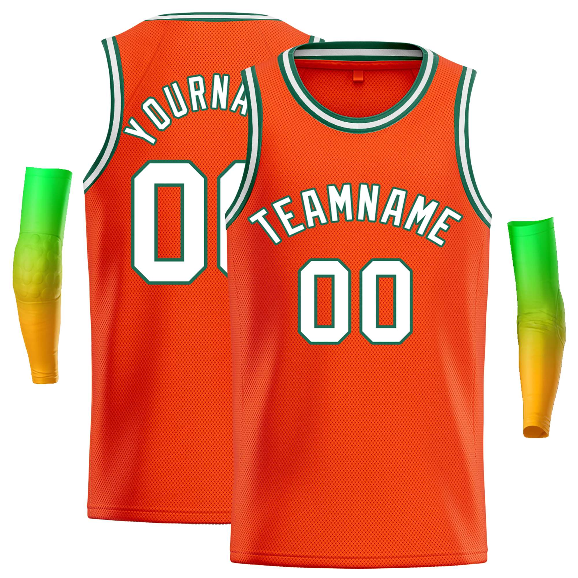 Maillot de basket-ball décontracté personnalisé orange blanc-vert classique
