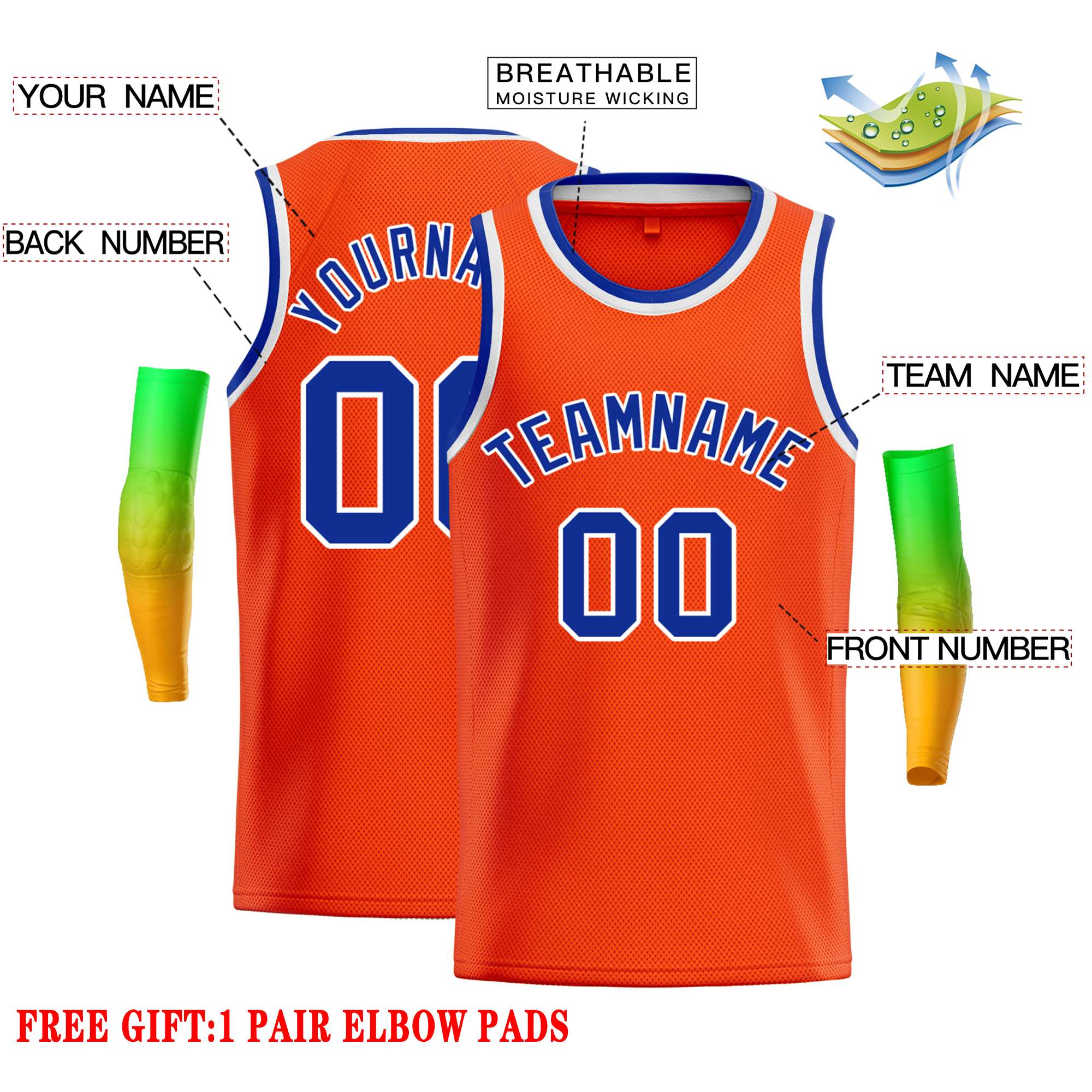 Maillot de basket-ball décontracté personnalisé orange royal-blanc classique