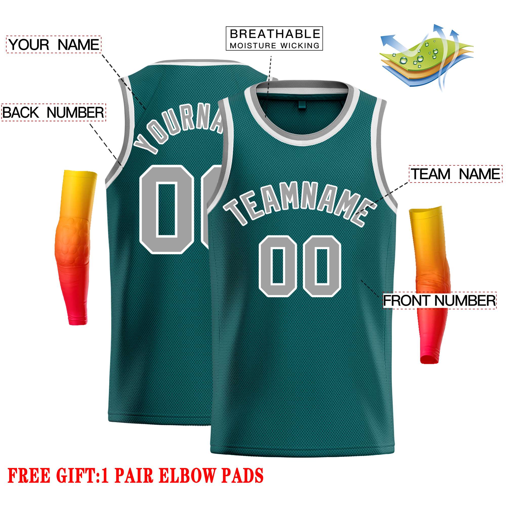 Maillot de basket-ball décontracté classique gris-blanc personnalisé