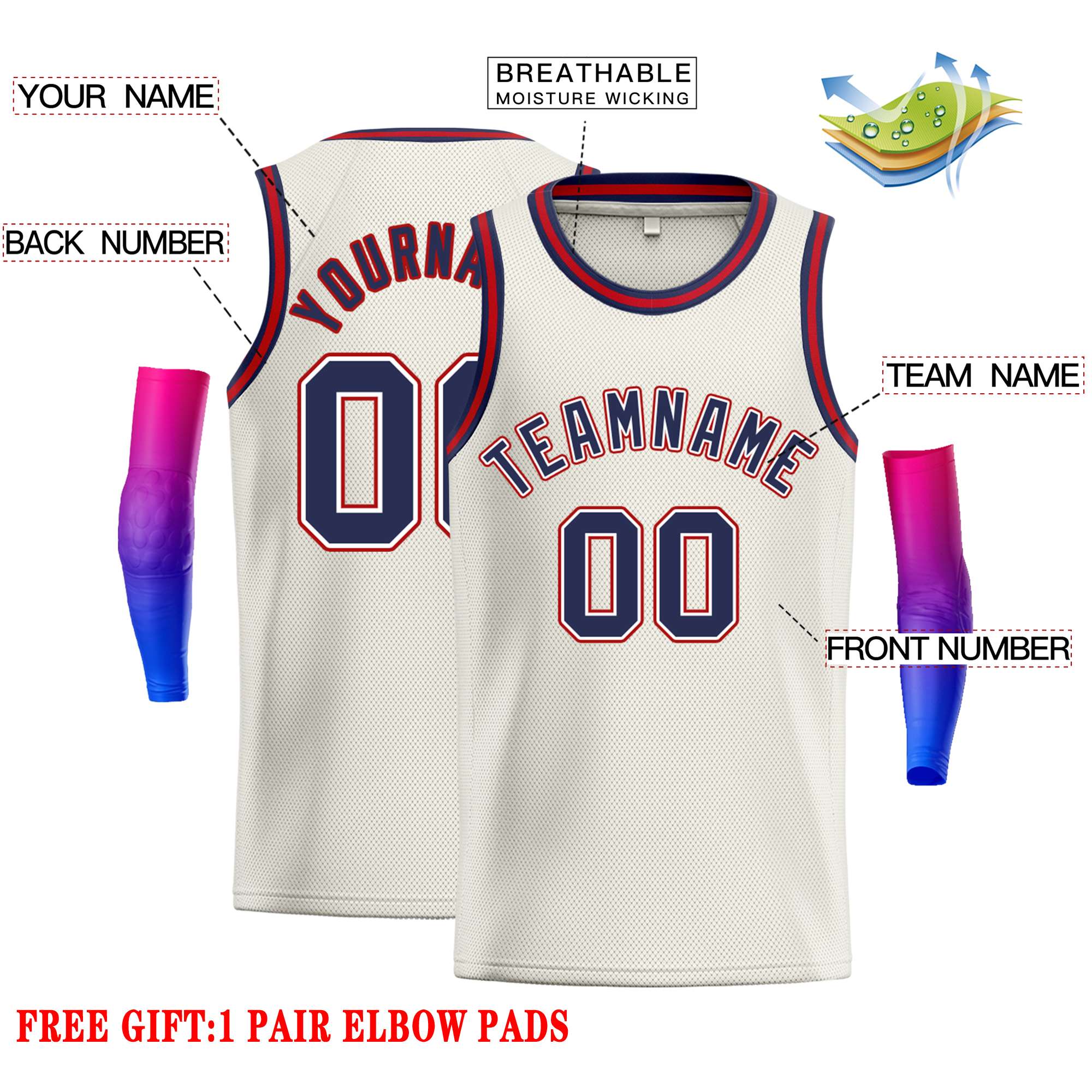 Maillot de basket-ball décontracté classique bleu marine et rouge personnalisé