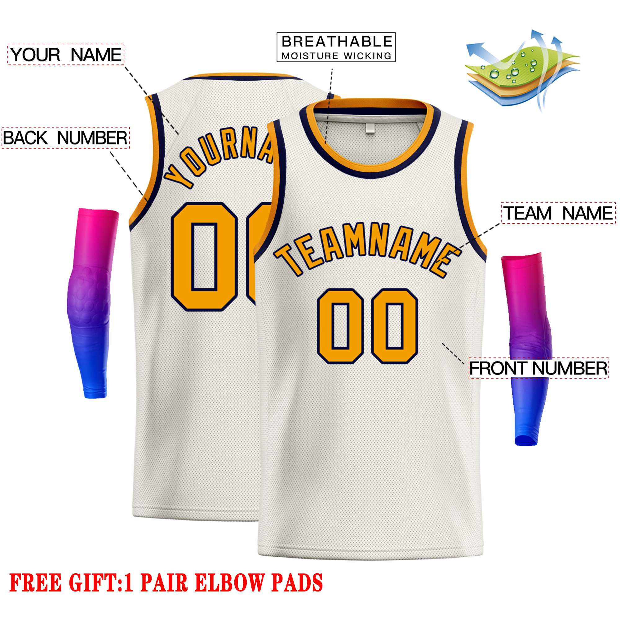 Maillot de basket-ball décontracté classique jaune-noir personnalisé