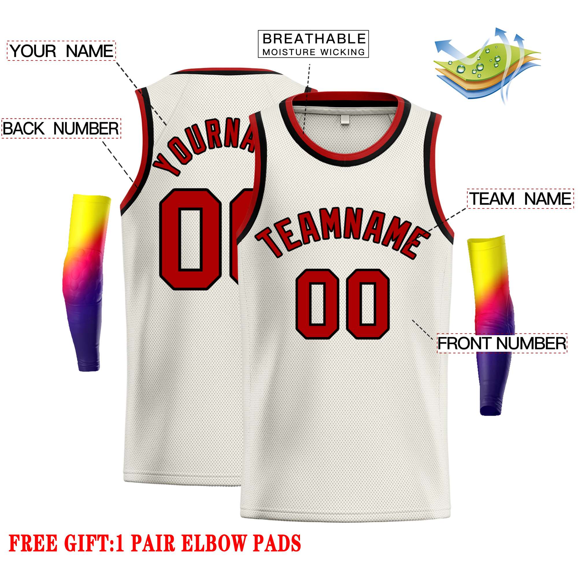Maillot de basket-ball décontracté classique rouge-noir personnalisé