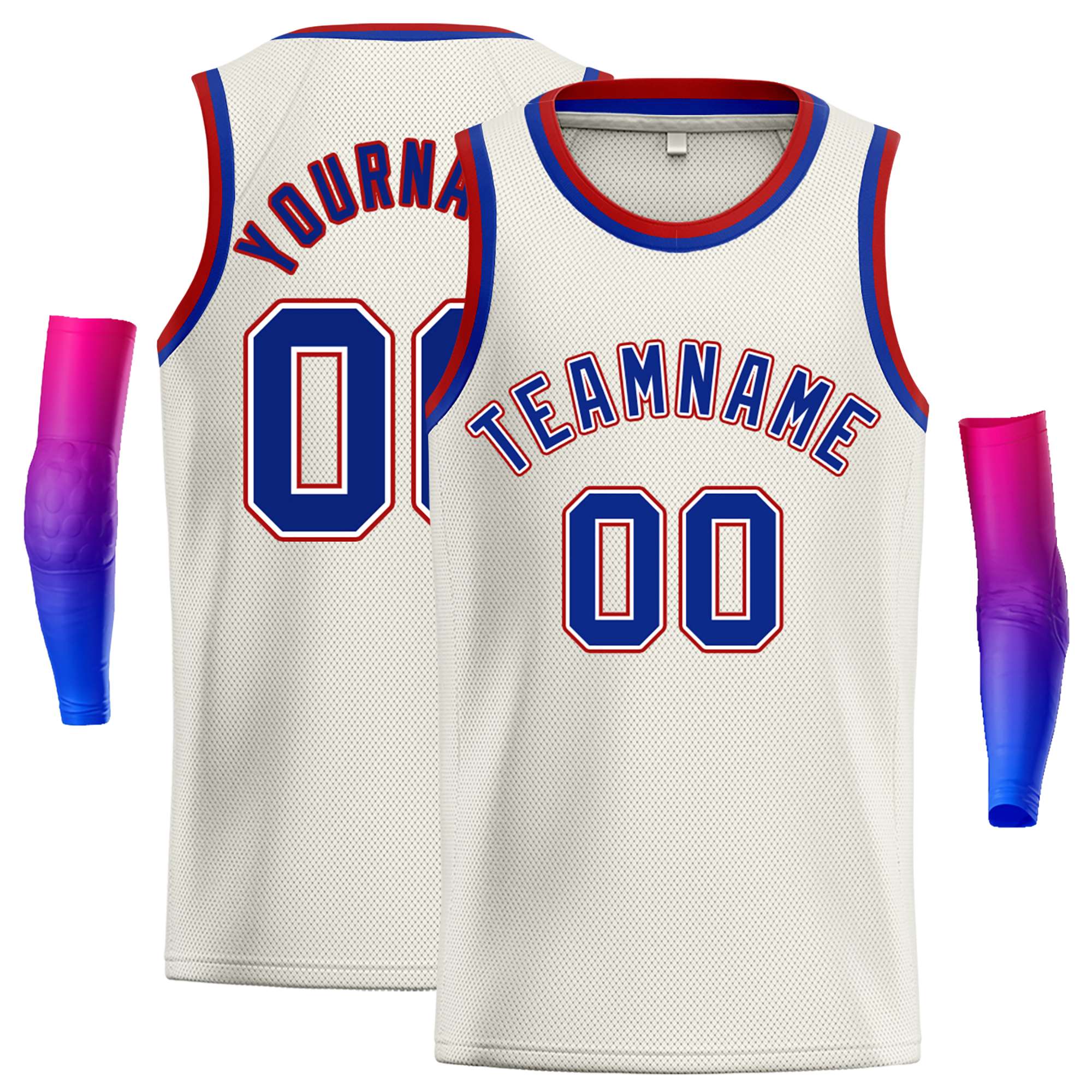 Maillot de basket-ball décontracté classique crème-rouge royal personnalisé