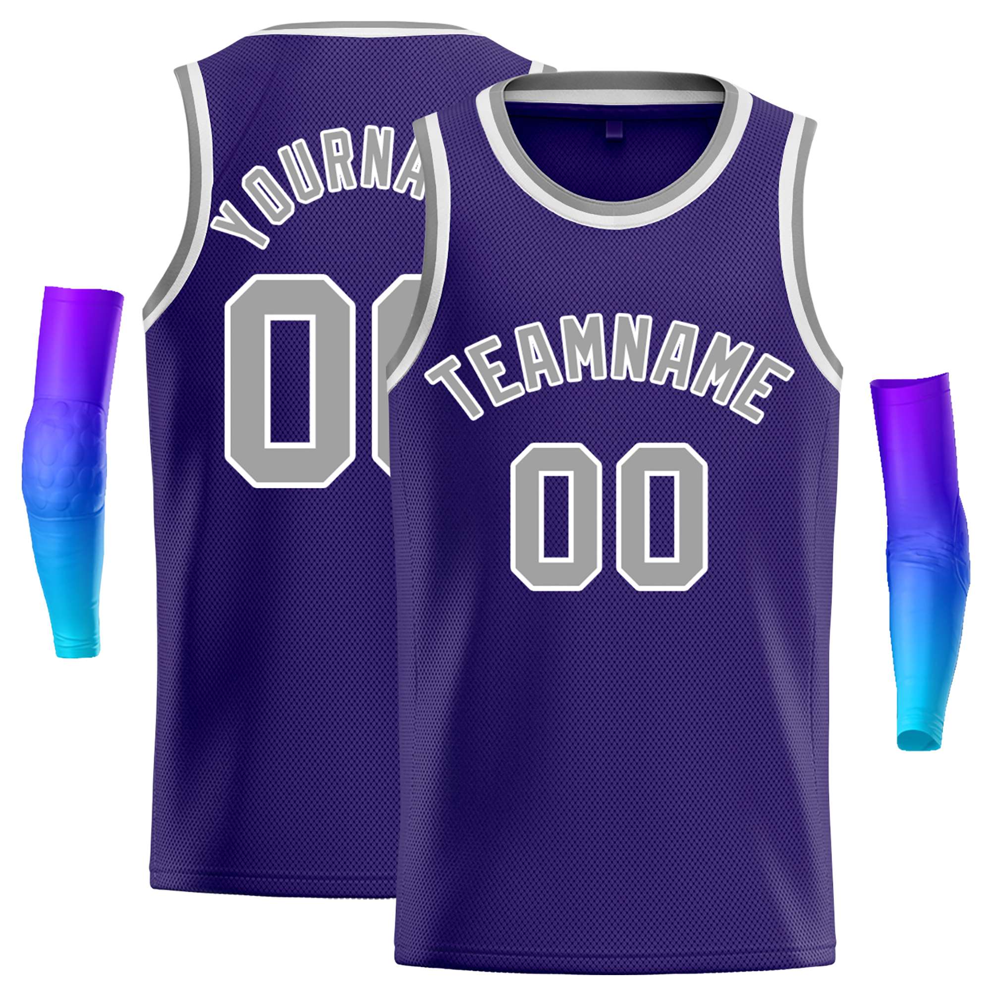 Maillot de basket-ball décontracté violet gris-blanc classique personnalisé