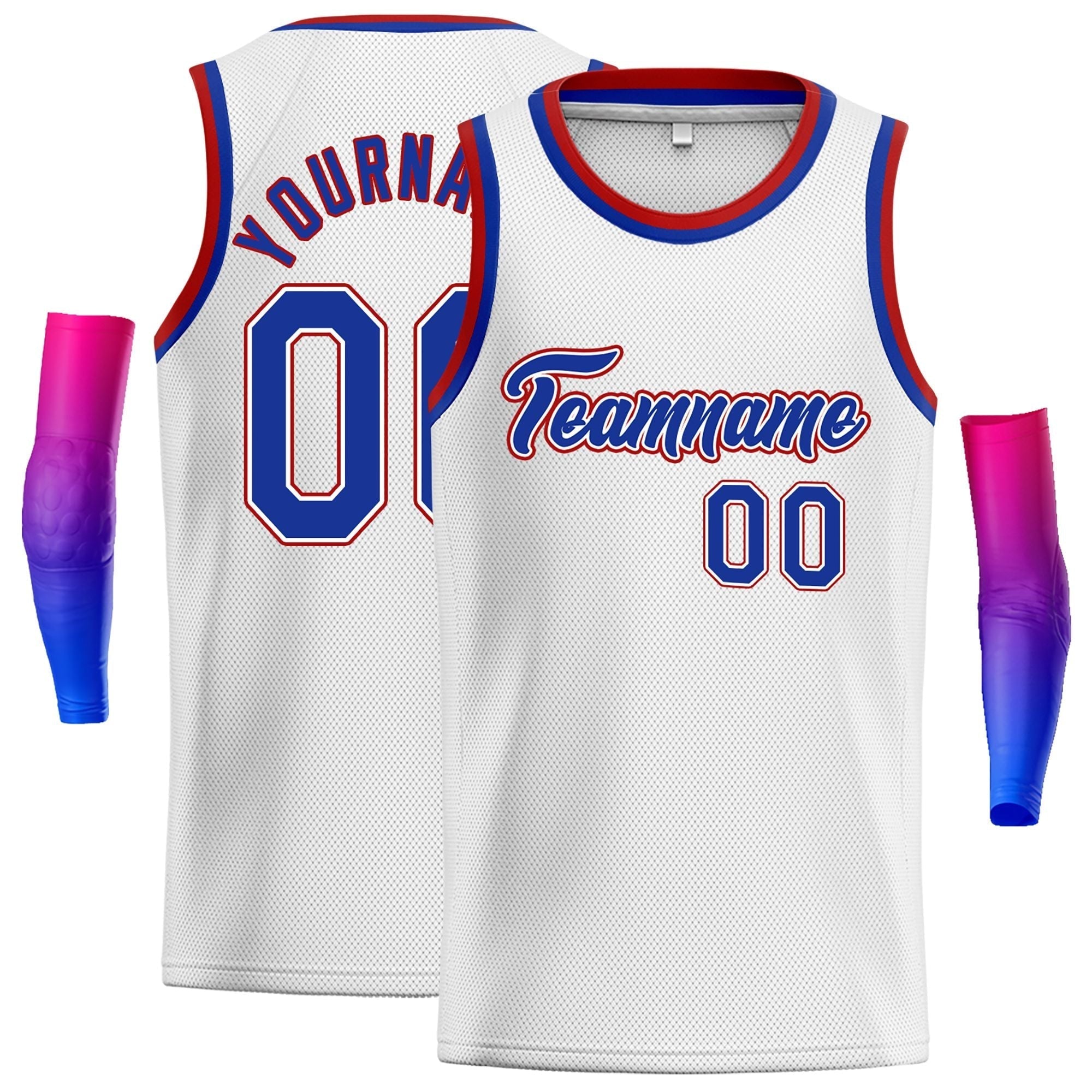 Maillot de basket-ball classique personnalisé blanc royal-rouge pour homme