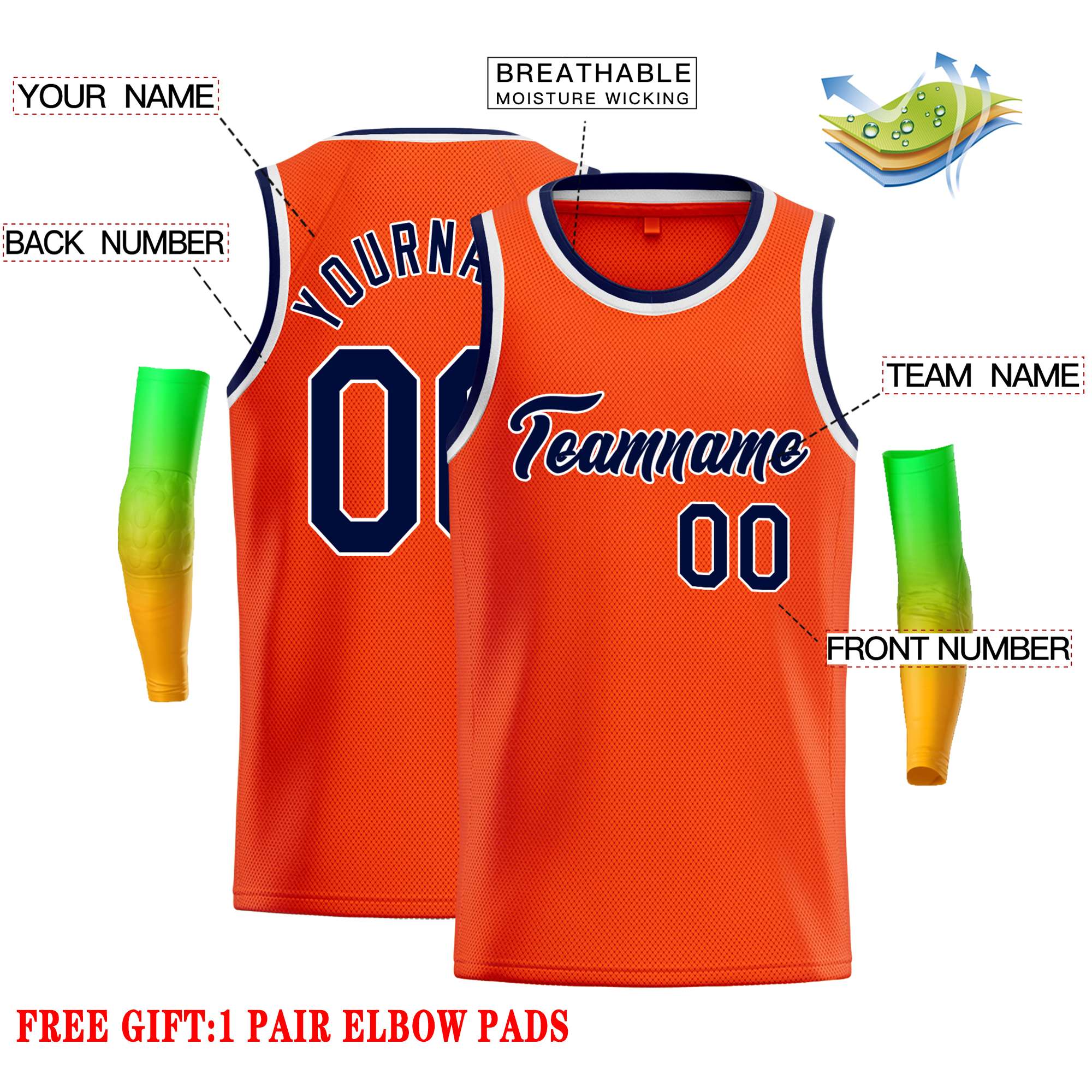 Custom Orange Navy-White Classic Tops Casual Basketball Jersey