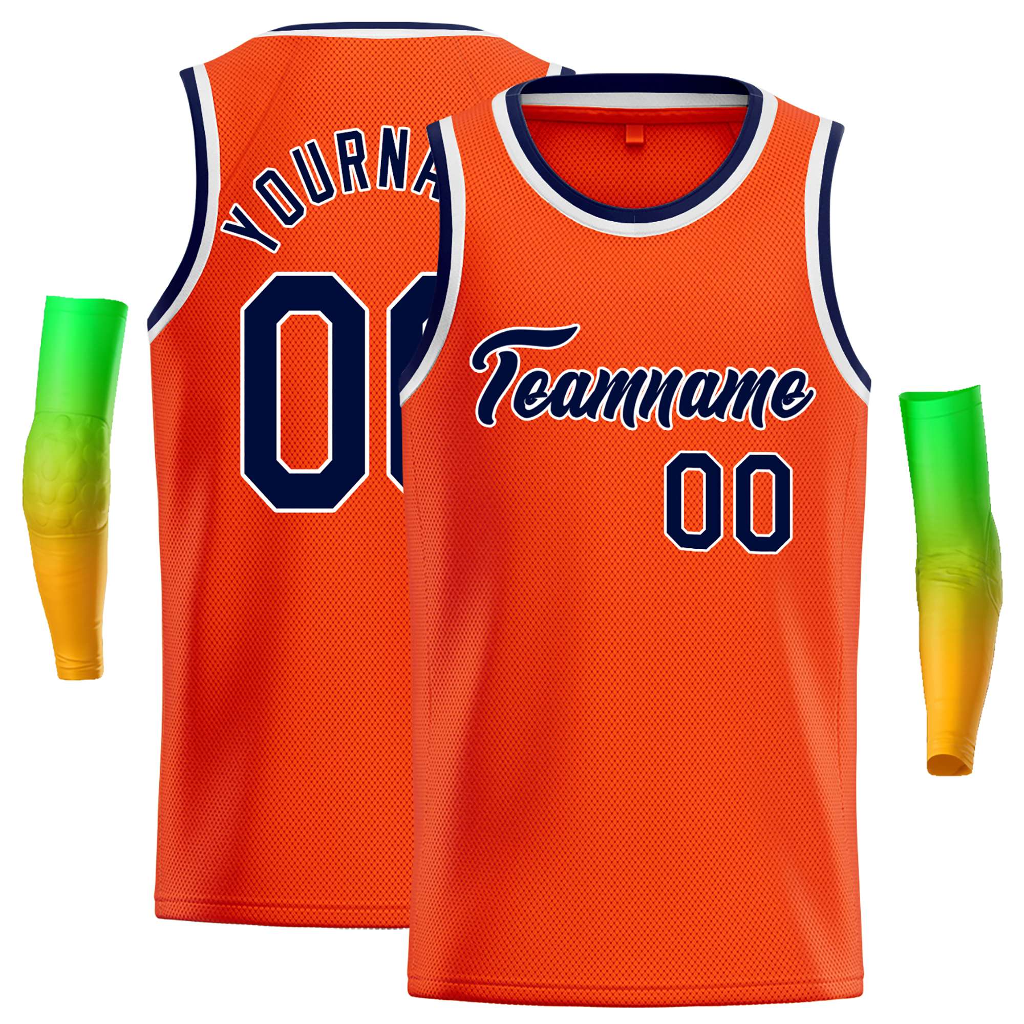 Maillot de basket-ball décontracté personnalisé orange bleu marine et blanc