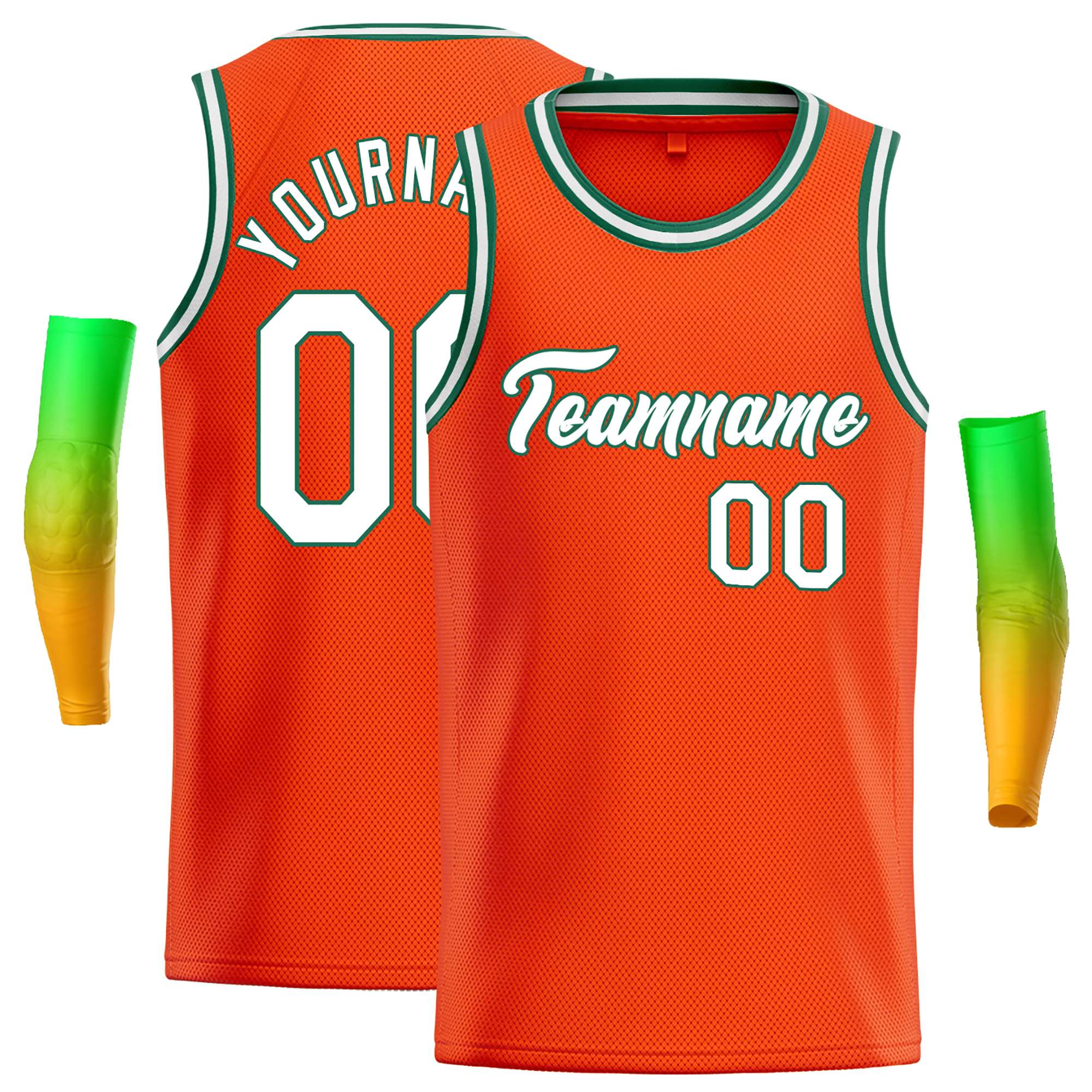 Maillot de basket-ball décontracté personnalisé orange blanc-vert classique