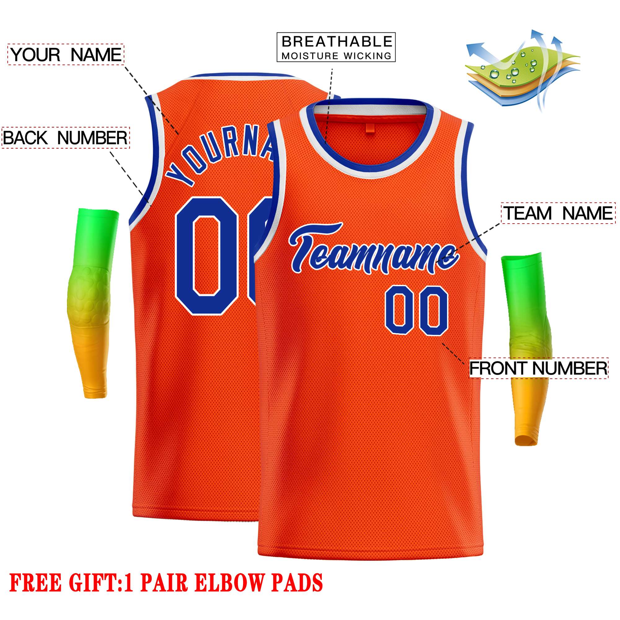 Maillot de basket-ball décontracté personnalisé orange royal-blanc classique