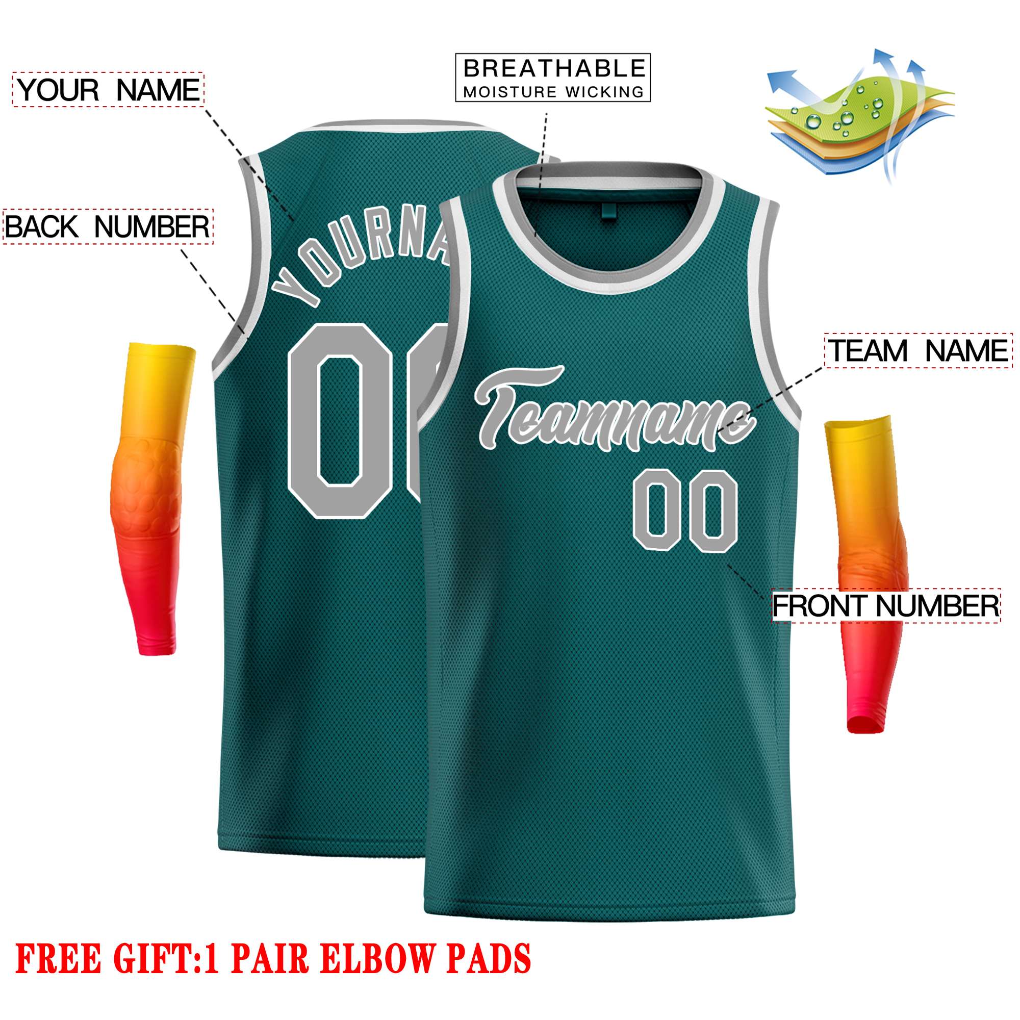 Maillot de basket-ball décontracté classique gris-blanc personnalisé