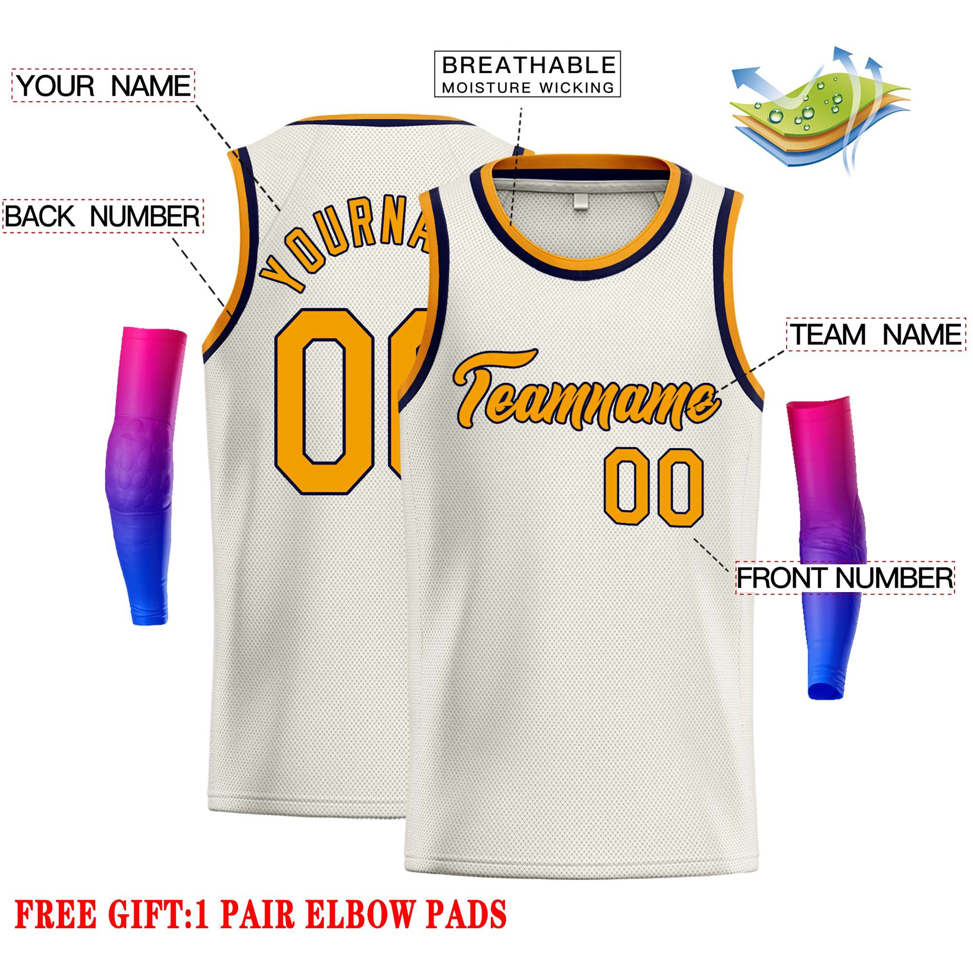 Maillot de basket-ball décontracté classique jaune-noir personnalisé