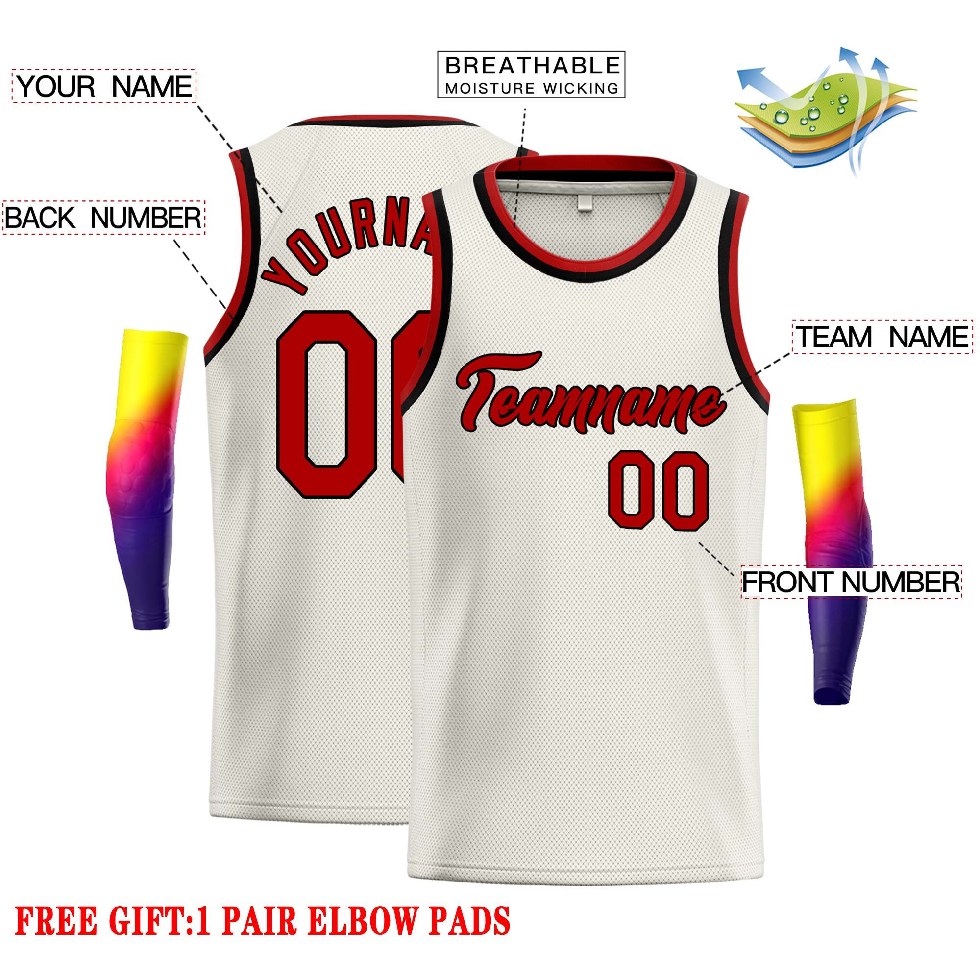 Maillot de basket-ball décontracté classique rouge-noir personnalisé