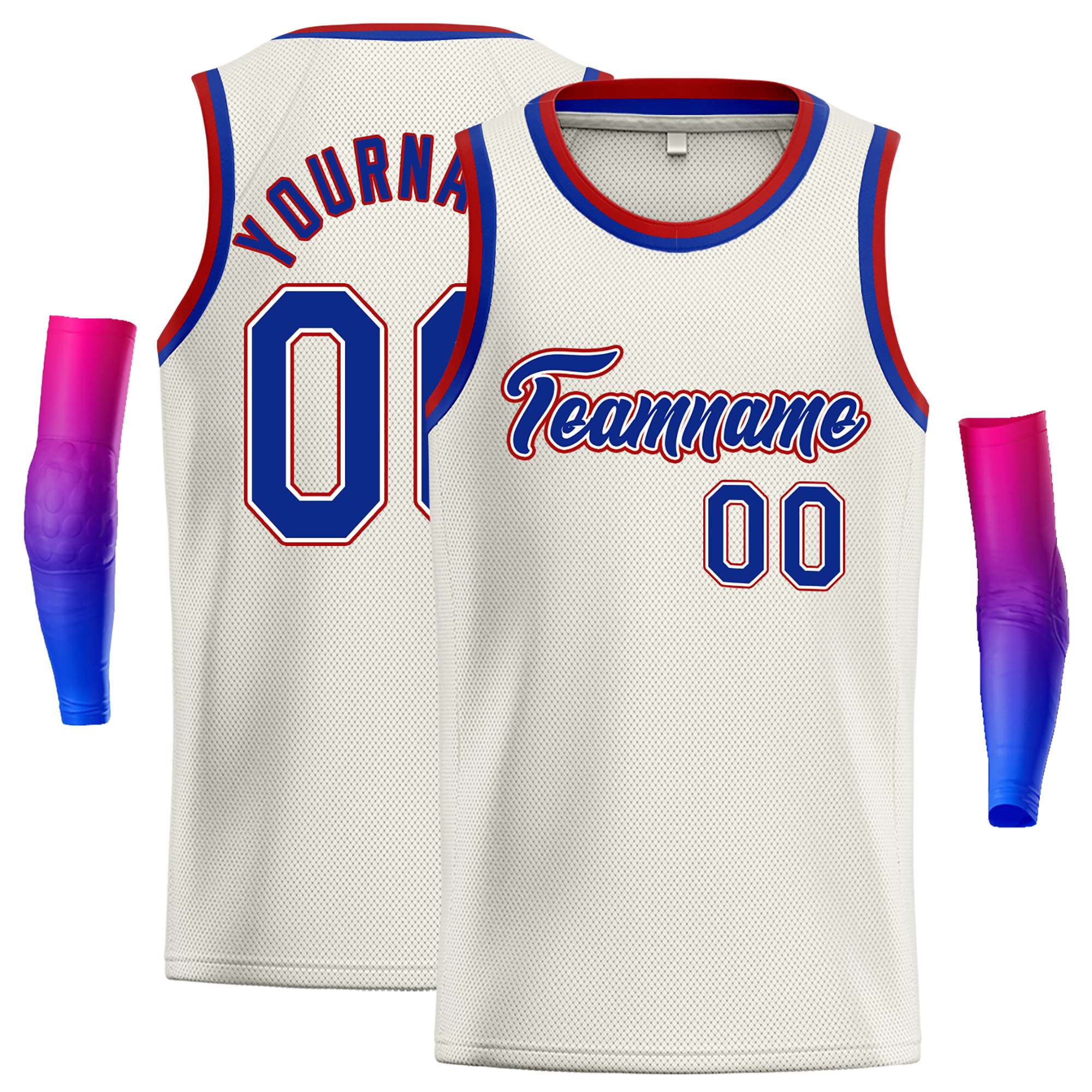 Maillot de basket-ball décontracté classique crème-rouge royal personnalisé