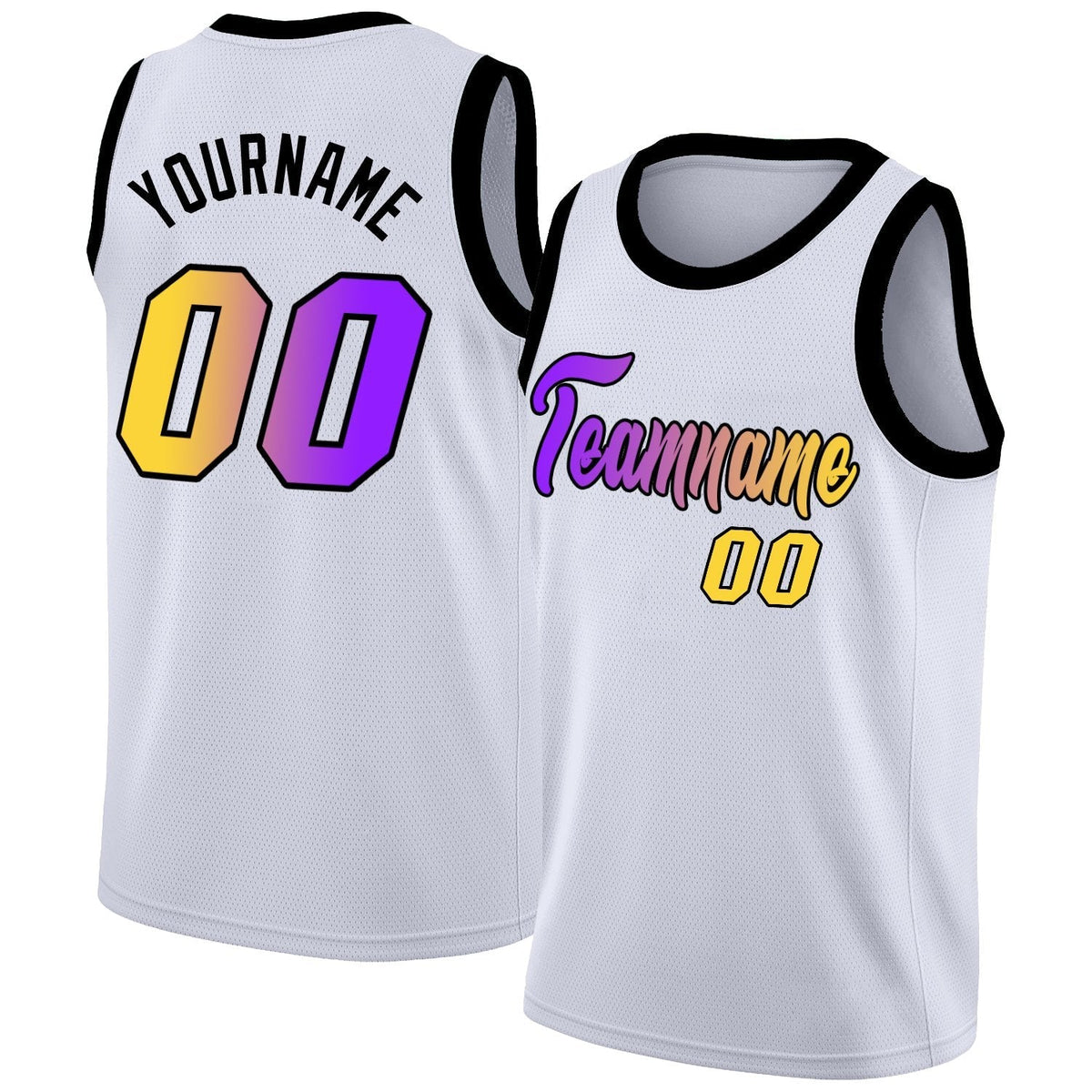 Custom White Purple-Black Gradient Fashion Tops Basketball Jersey