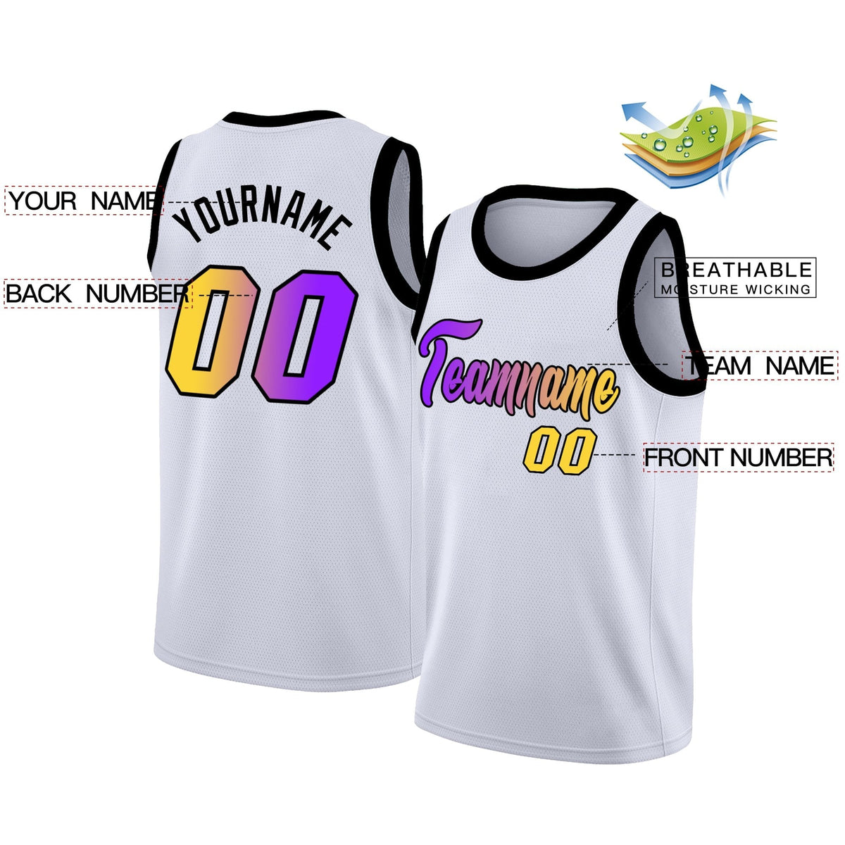 Custom White Purple-Black Gradient Fashion Tops Basketball Jersey