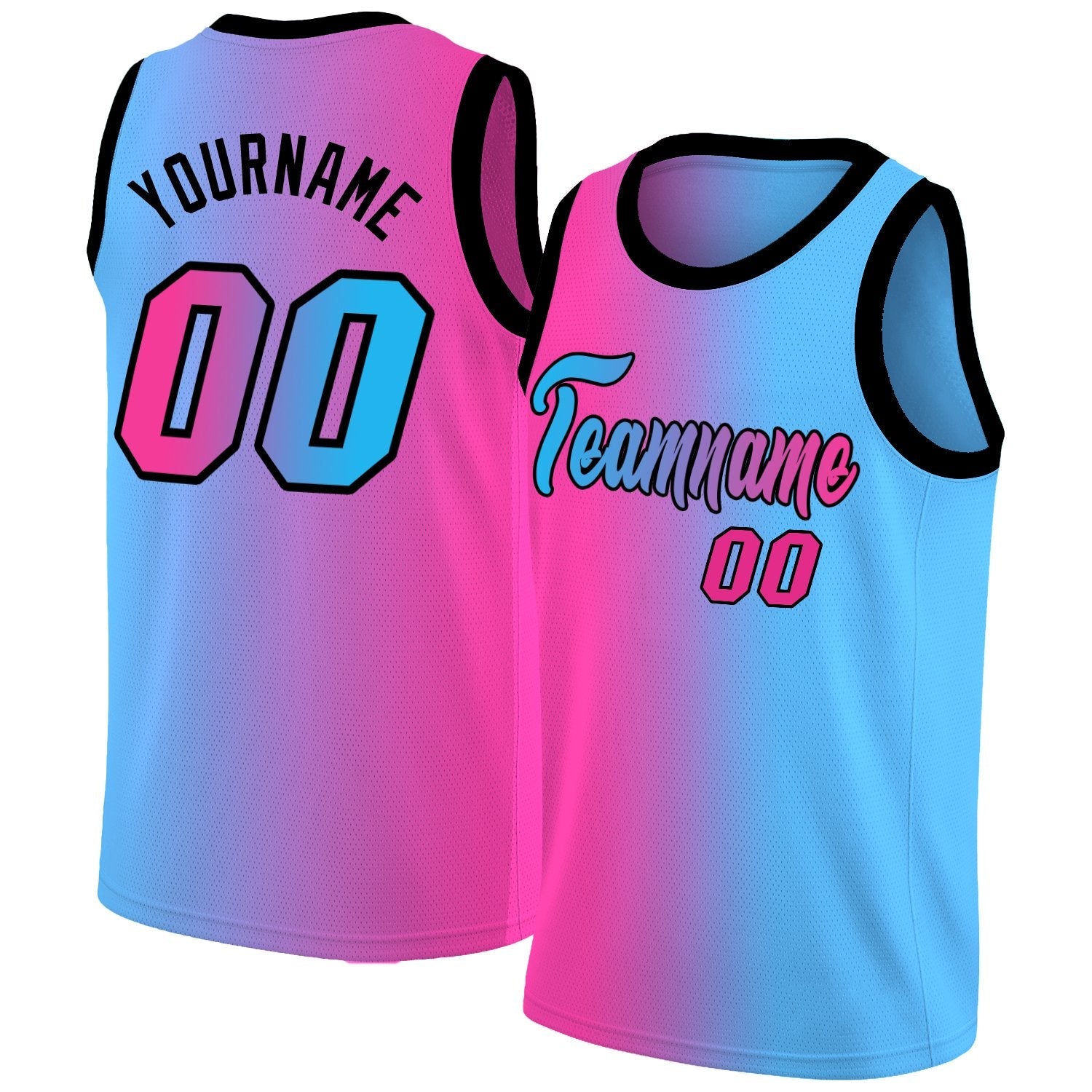 Custom Pink Black-Light Blue Gradient Fashion Tops Basketball Jersey| KXKSHOP