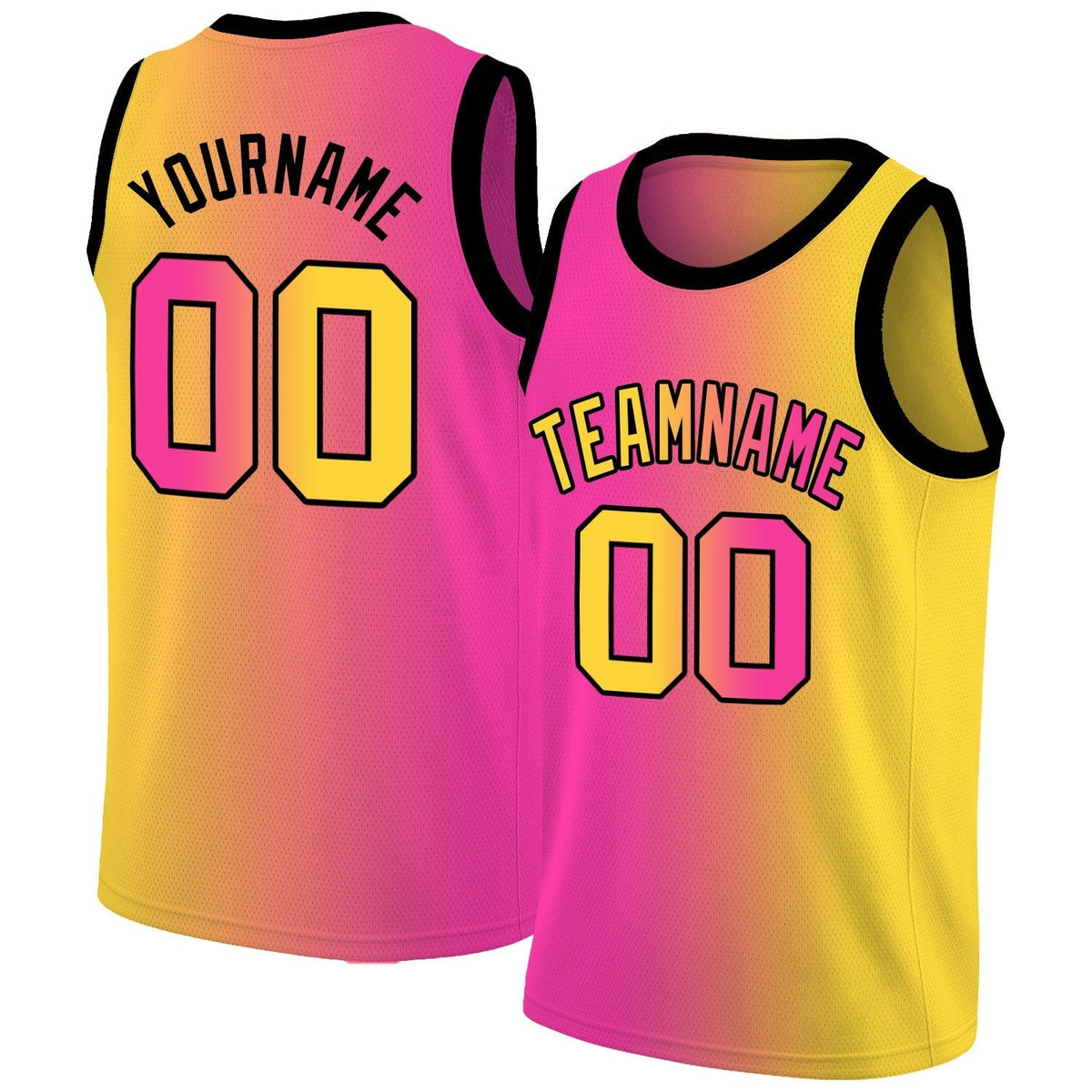 Custom Pink Yellow-Black Gradient Fashion Tops Basketball Jersey |KXKSHOP