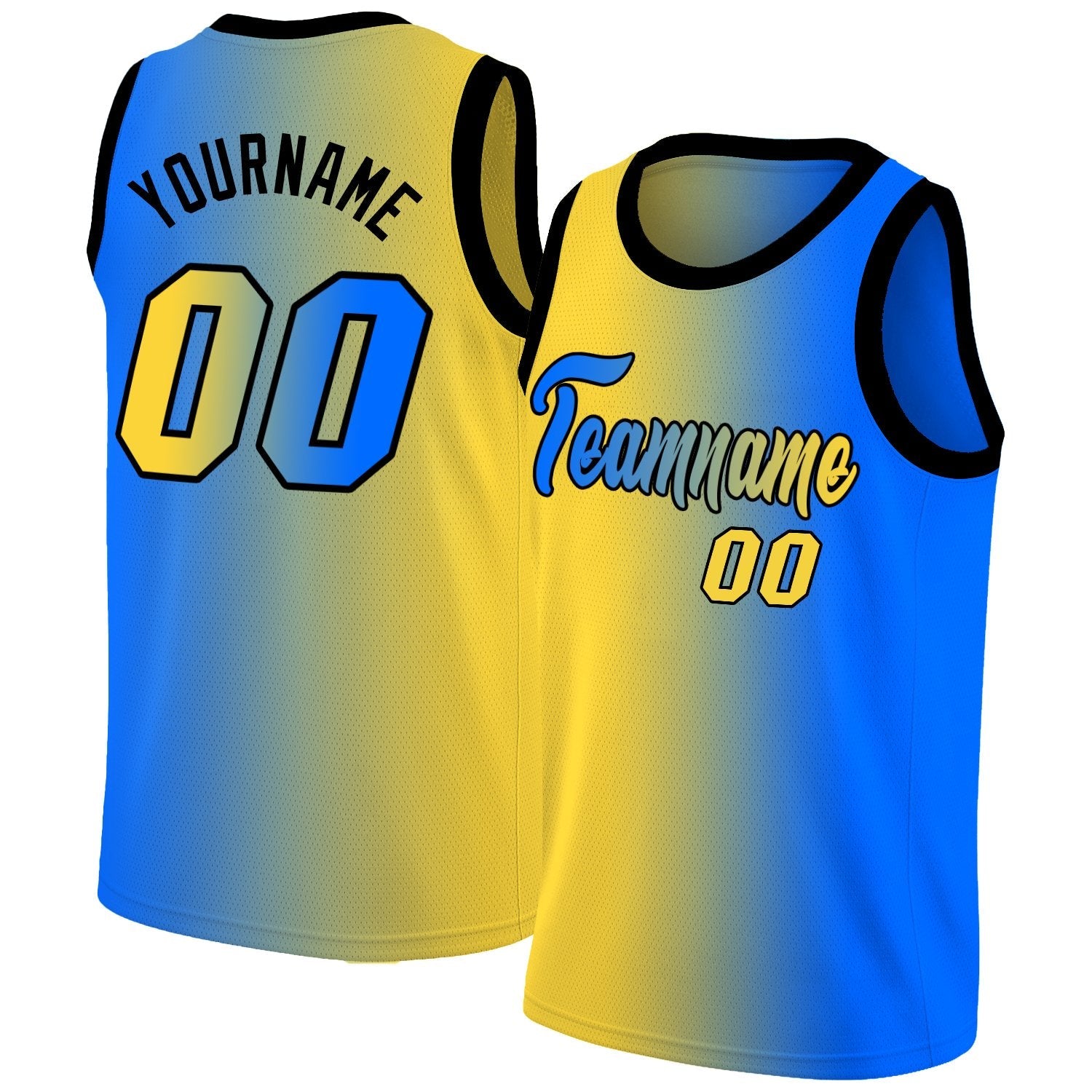 Custom Blue Yellow-Black Gradient Fashion Tops Basketball Jersey| KXKSHOP