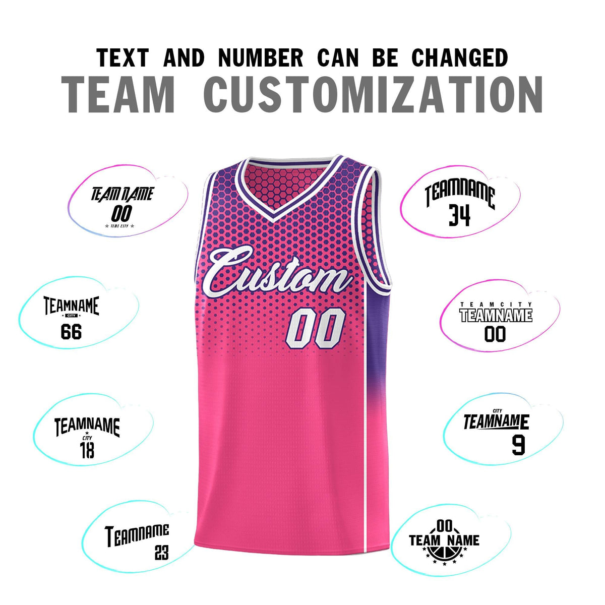 Custom Pink Purple Reversible Side Gradient Sports Uniform Dot Pattern Basketball Jersey Kits