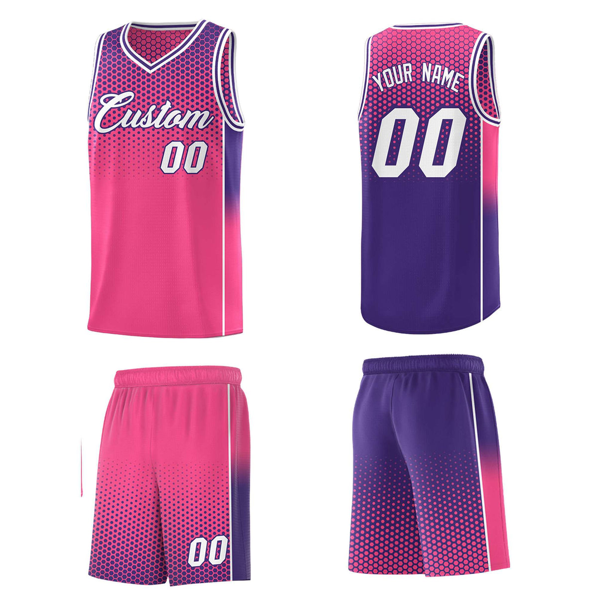 Custom Pink Purple Reversible Side Gradient Sports Uniform Dot Pattern Basketball Jersey Kits