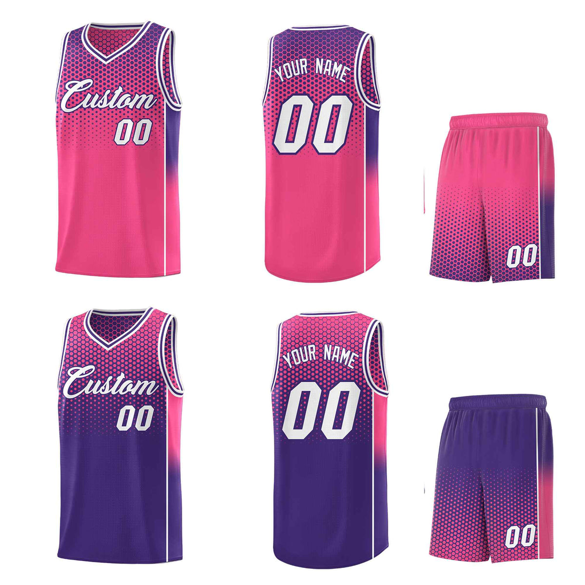 Custom Pink Purple Reversible Side Gradient Sports Uniform Dot Pattern Basketball Jersey Kits