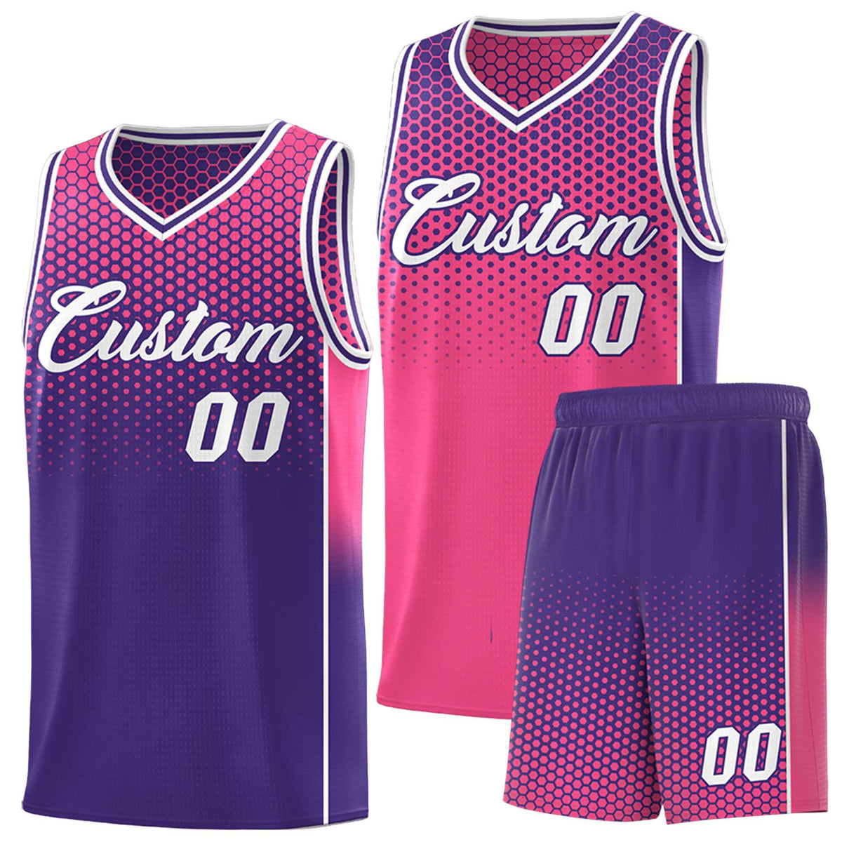 Custom Pink Purple Reversible Side Gradient Sports Uniform Dot Pattern Basketball Jersey Kits