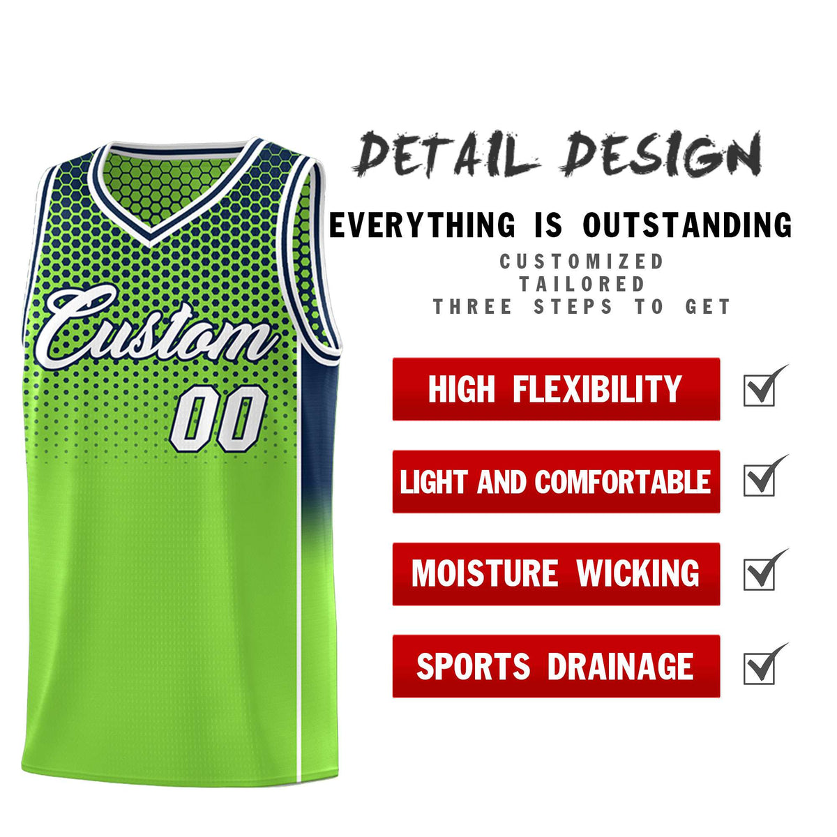 Custom Neon Green Navy Reversible Side Gradient Sports Uniform Dot Pattern Basketball Jersey Kits