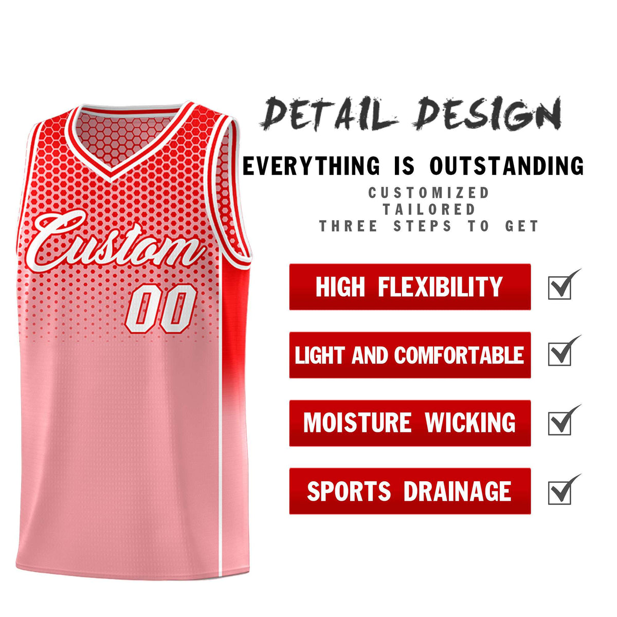 Custom Red Light Red Reversible Side Gradient Sports Uniform Dot Pattern Basketball Jersey Kits