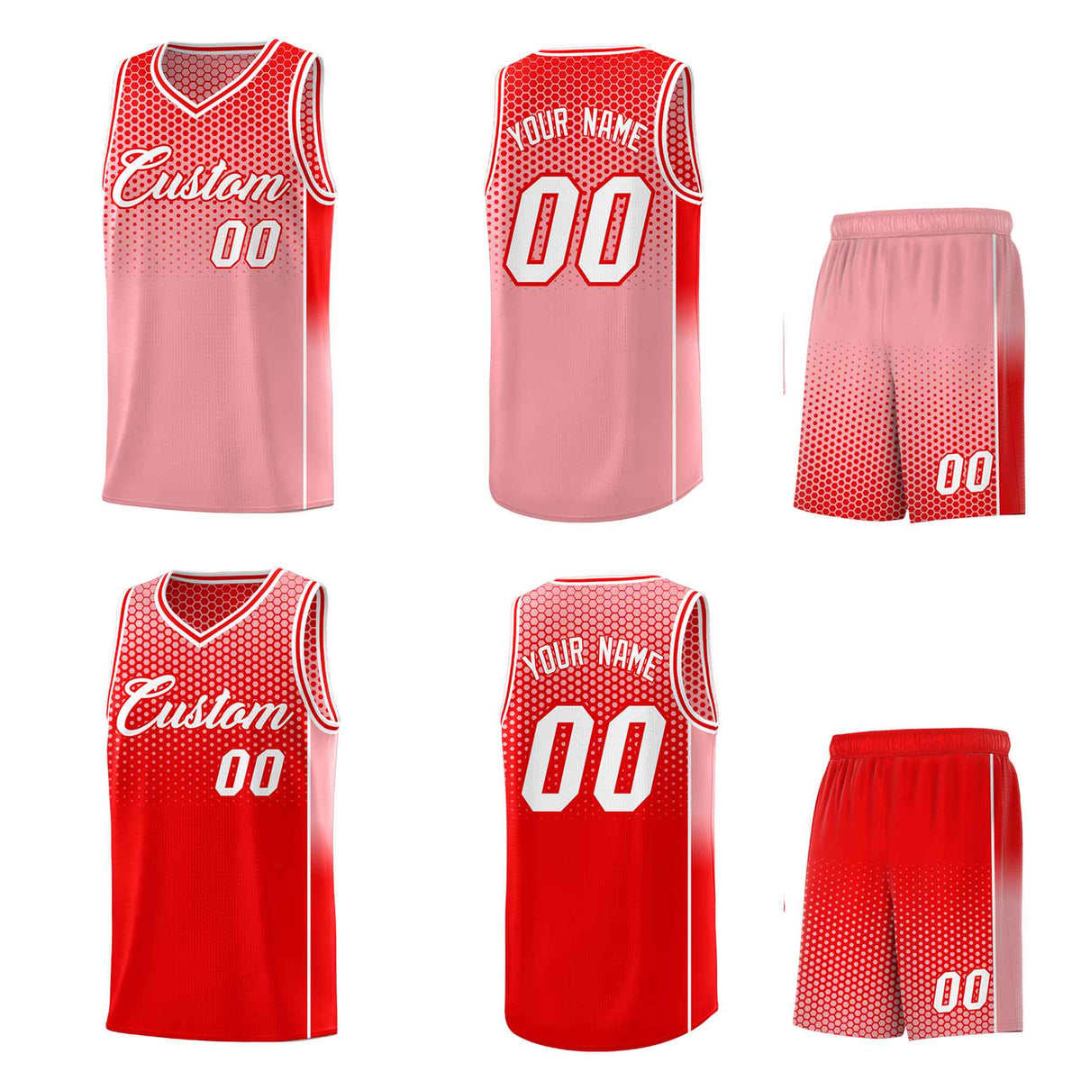 Custom Red Light Red Reversible Side Gradient Sports Uniform Dot Pattern Basketball Jersey Kits