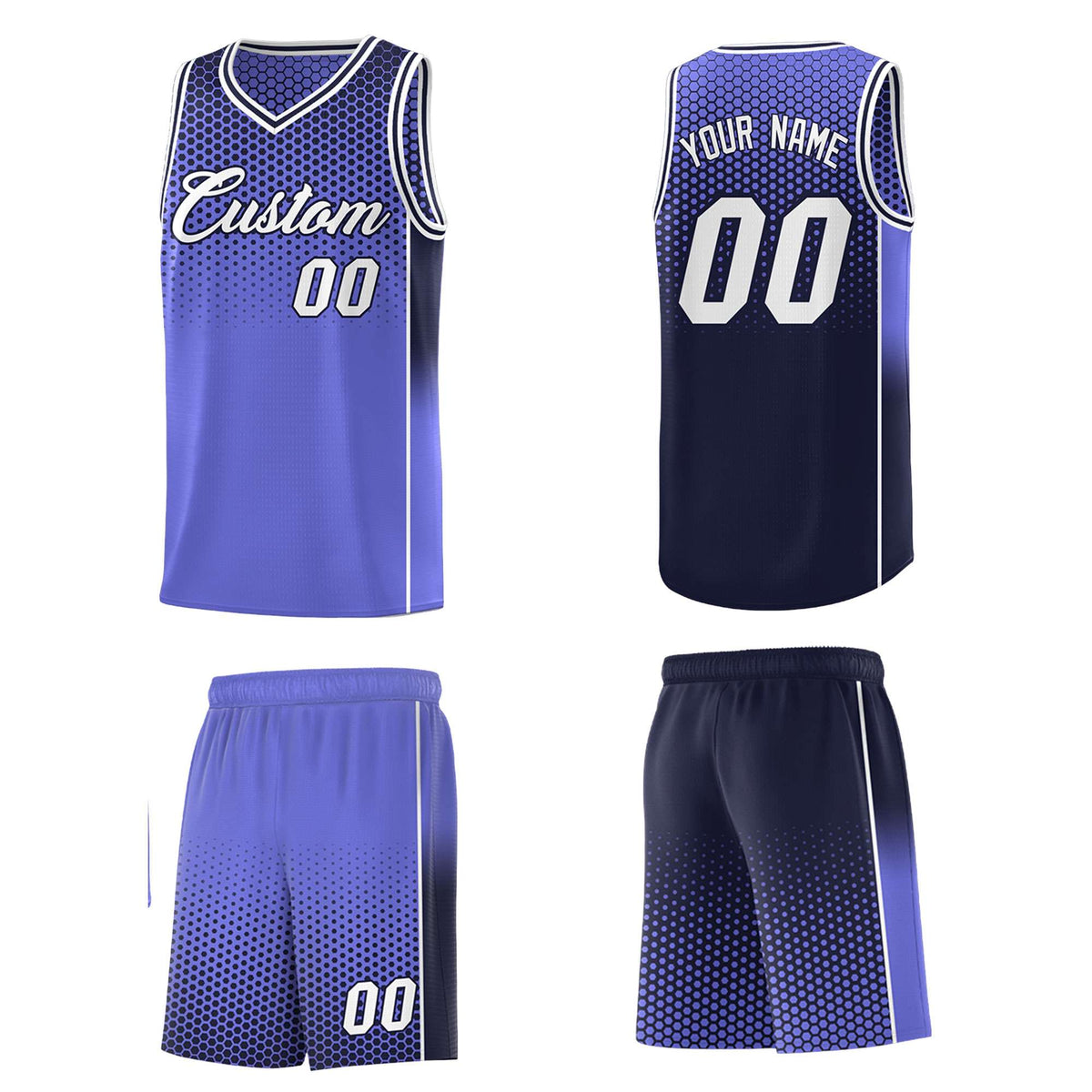 Custom Purple Navy Reversible Side Gradient Sports Uniform Dot Pattern Basketball Jersey Kits
