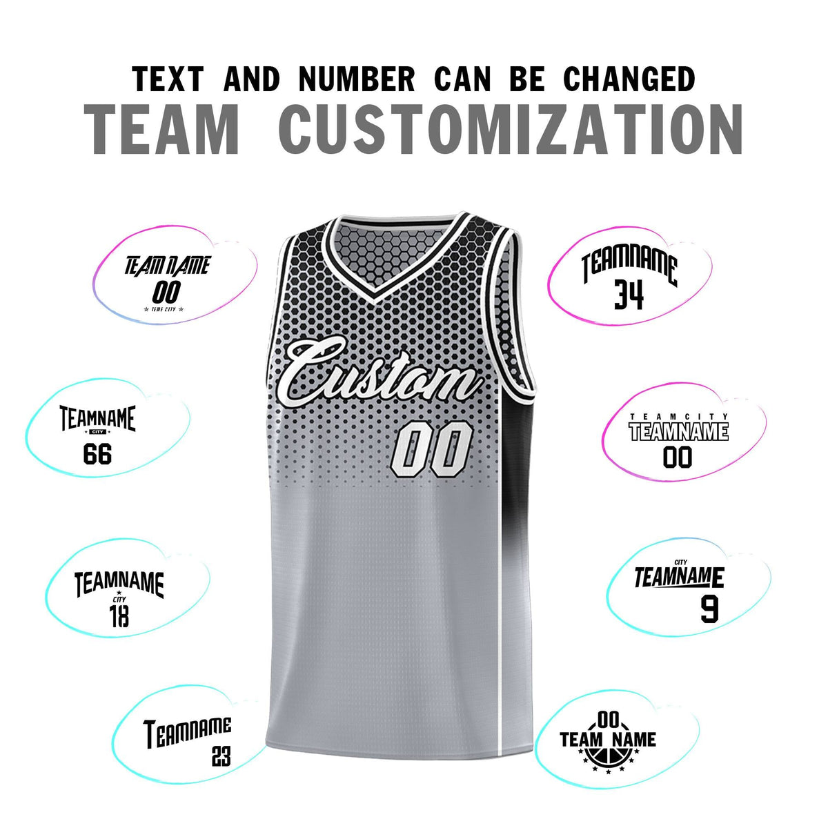 Custom Gray Black Reversible Side Gradient Sports Uniform Dot Pattern Basketball Jersey Kits