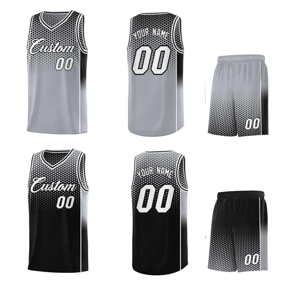 Custom Gray Black Reversible Side Gradient Sports Uniform Dot Pattern Basketball Jersey Kits