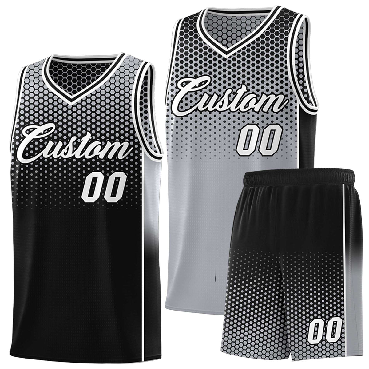 Custom Gray Black Reversible Side Gradient Sports Uniform Dot Pattern Basketball Jersey Kits