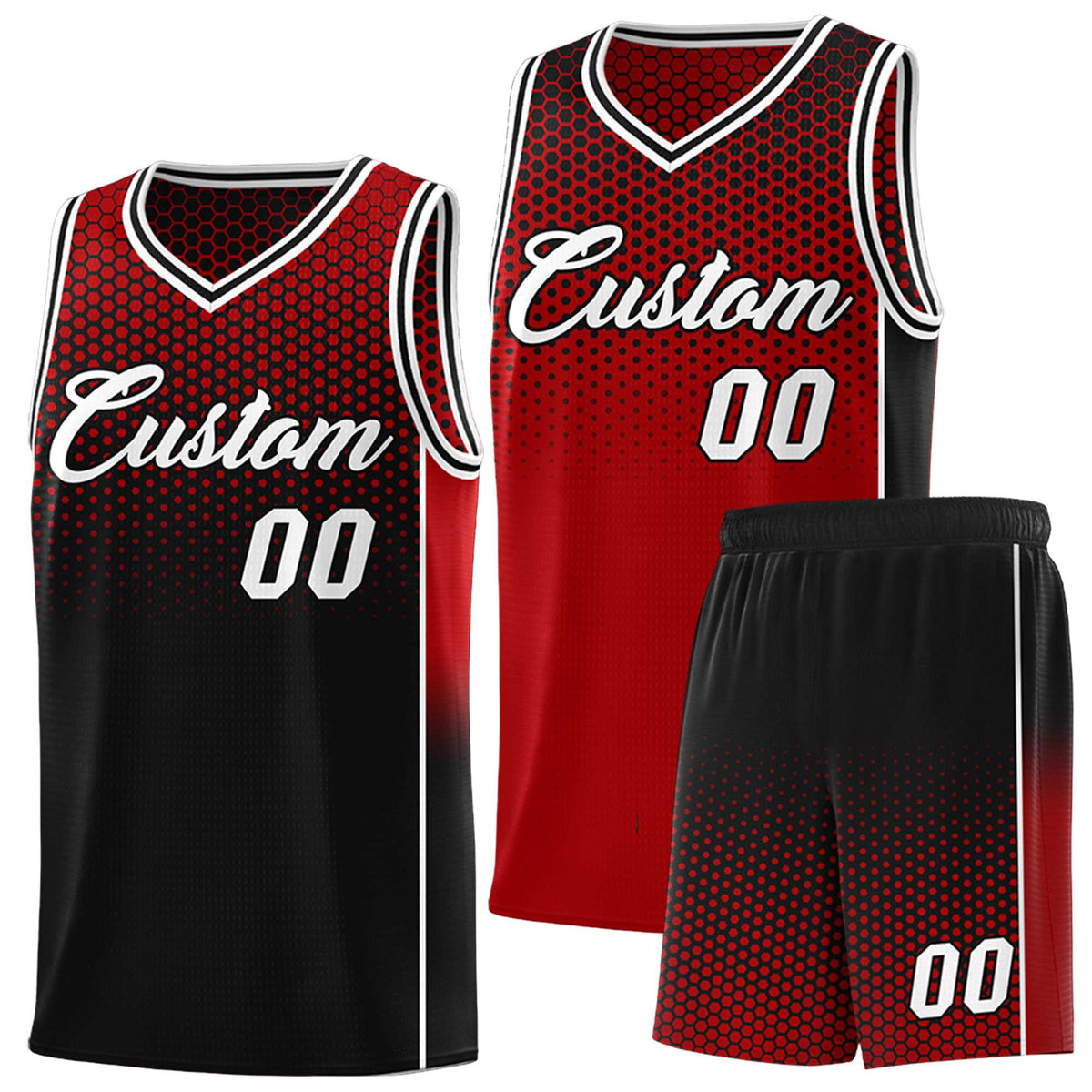 Custom Red Black Reversible Side Gradient Sports Uniform Dot Pattern Basketball Jersey Kits