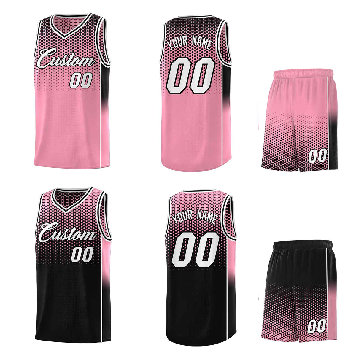 Custom Light Pink Black Reversible Side Gradient Sports Uniform Dot Pattern Basketball Jersey Kits