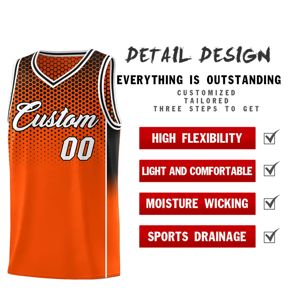 Custom Orange Black Reversible Side Gradient Sports Uniform Dot Pattern Basketball Jersey Kits