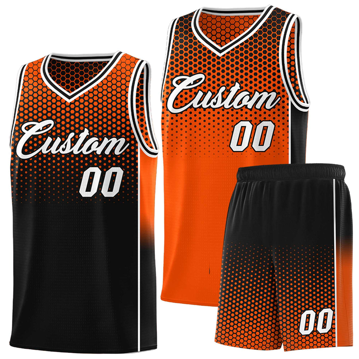 Custom Orange Black Reversible Side Gradient Sports Uniform Dot Pattern Basketball Jersey Kits