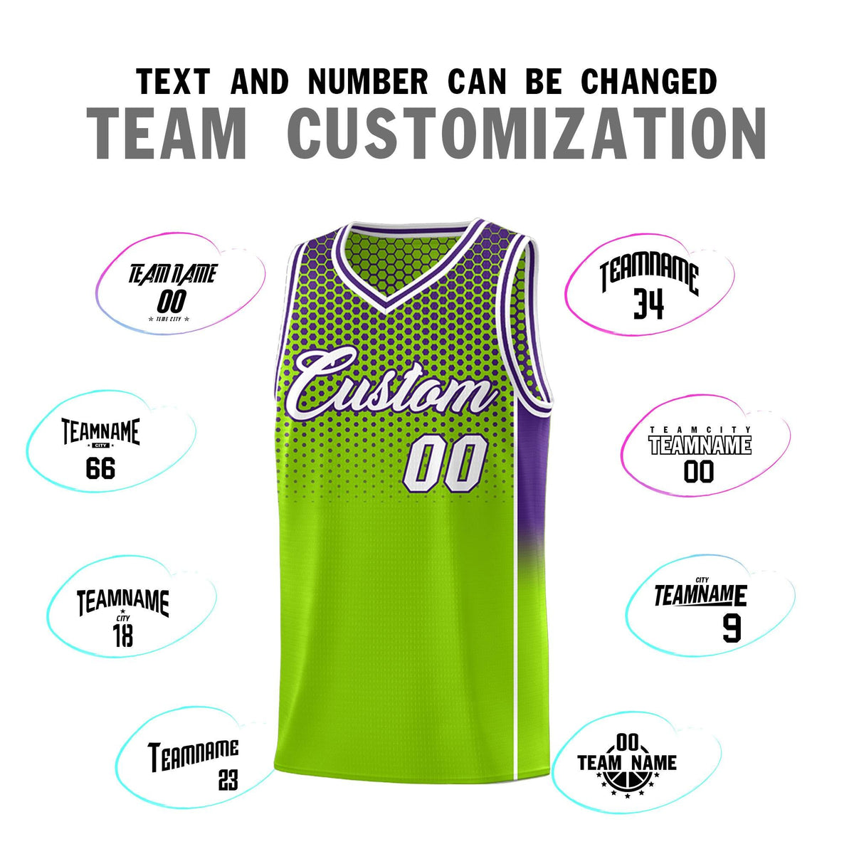 Custom Neon Green Purple Reversible Side Gradient Sports Uniform Dot Pattern Basketball Jersey Kits
