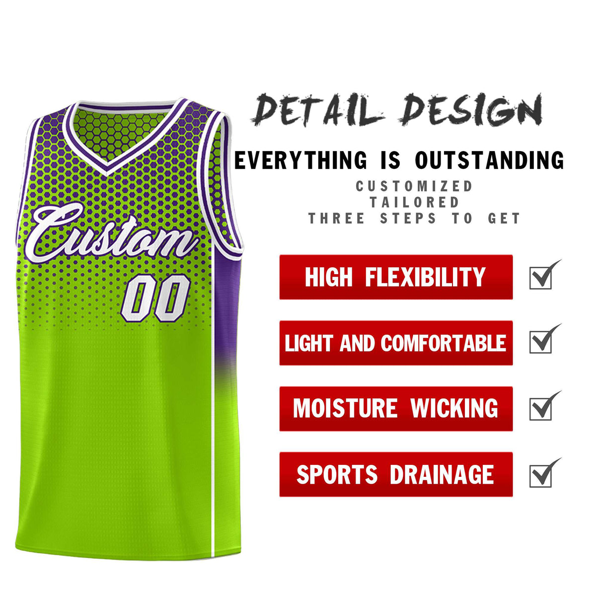 Custom Neon Green Purple Reversible Side Gradient Sports Uniform Dot Pattern Basketball Jersey Kits