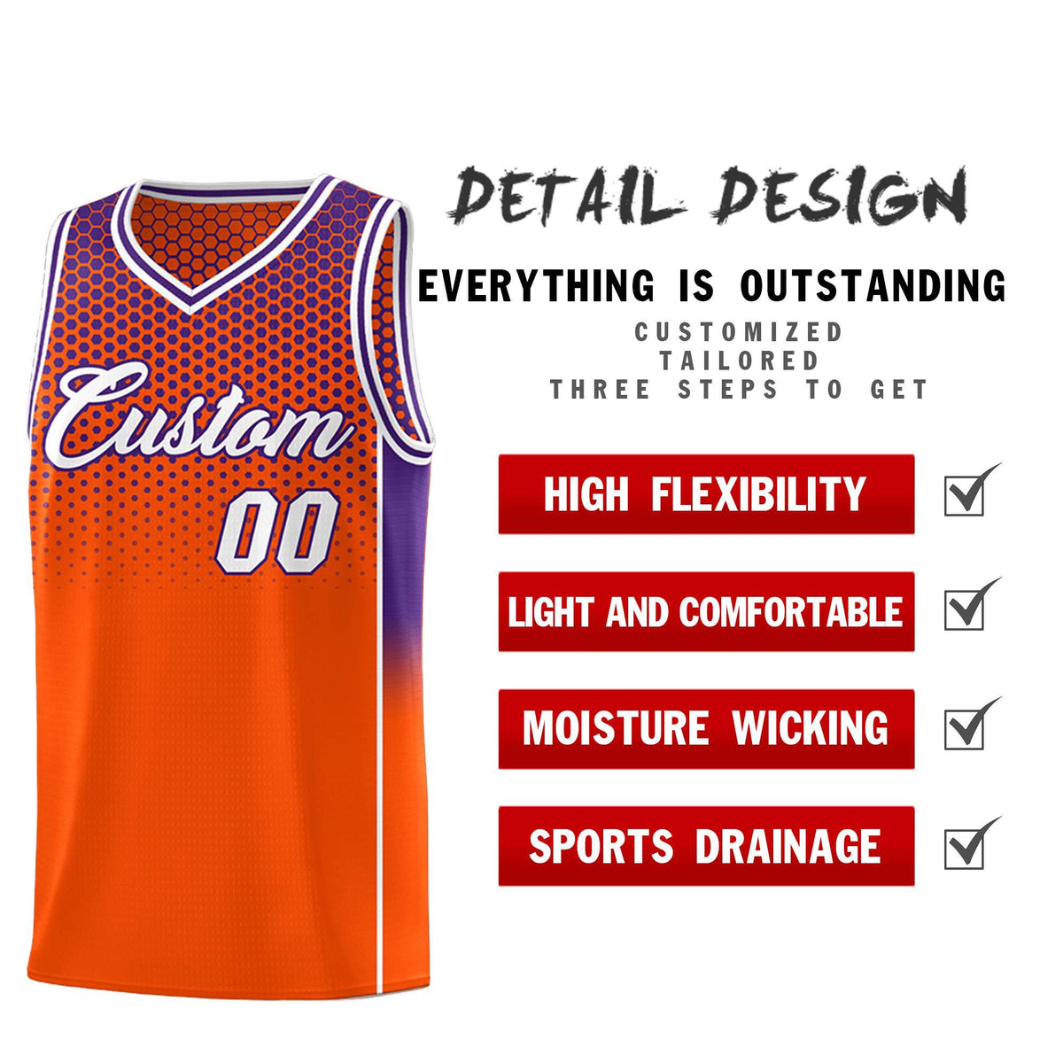 Custom Orange Purple Reversible Side Gradient Sports Uniform Dot Pattern Basketball Jersey Kits