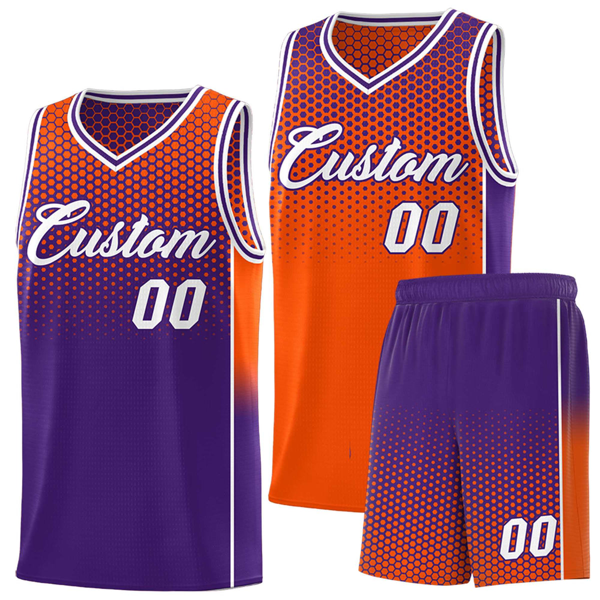 Custom Orange Purple Reversible Side Gradient Sports Uniform Dot Pattern Basketball Jersey Kits