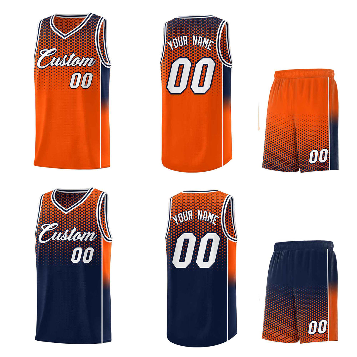 Custom Orange Navy Reversible Side Gradient Sports Uniform Dot Pattern Basketball Jersey Kits