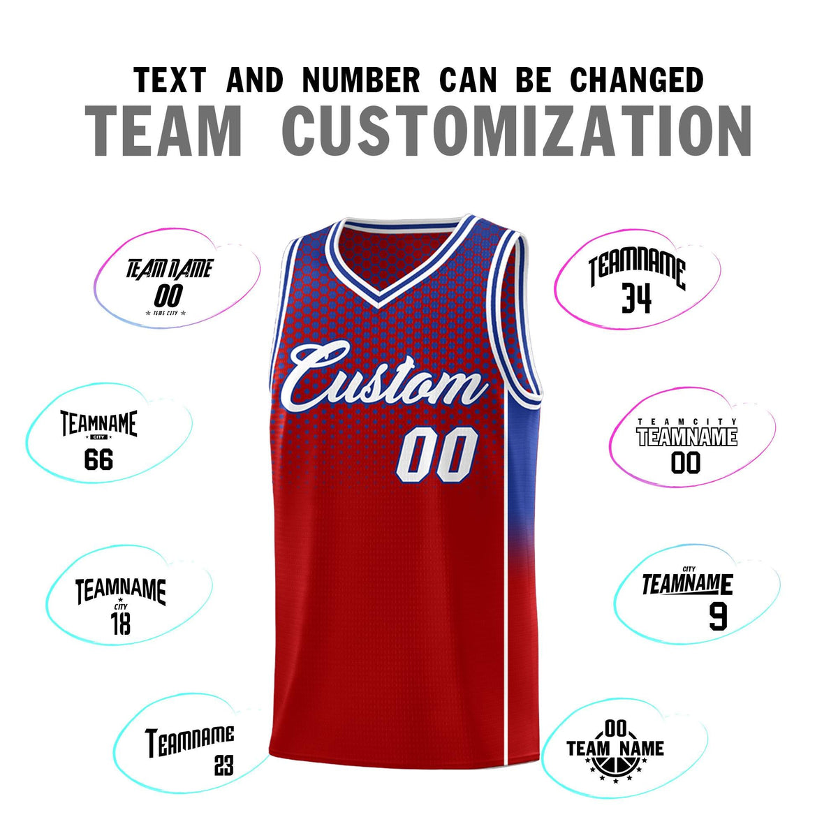Custom Red Royal Reversible Side Gradient Sports Uniform Dot Pattern Basketball Jersey Kits