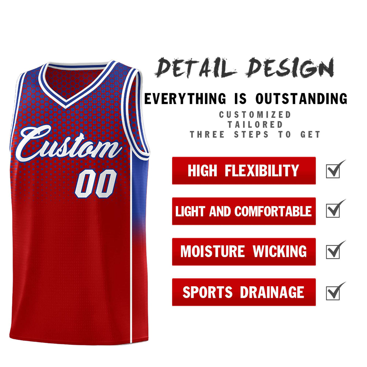 Custom Red Royal Reversible Side Gradient Sports Uniform Dot Pattern Basketball Jersey Kits