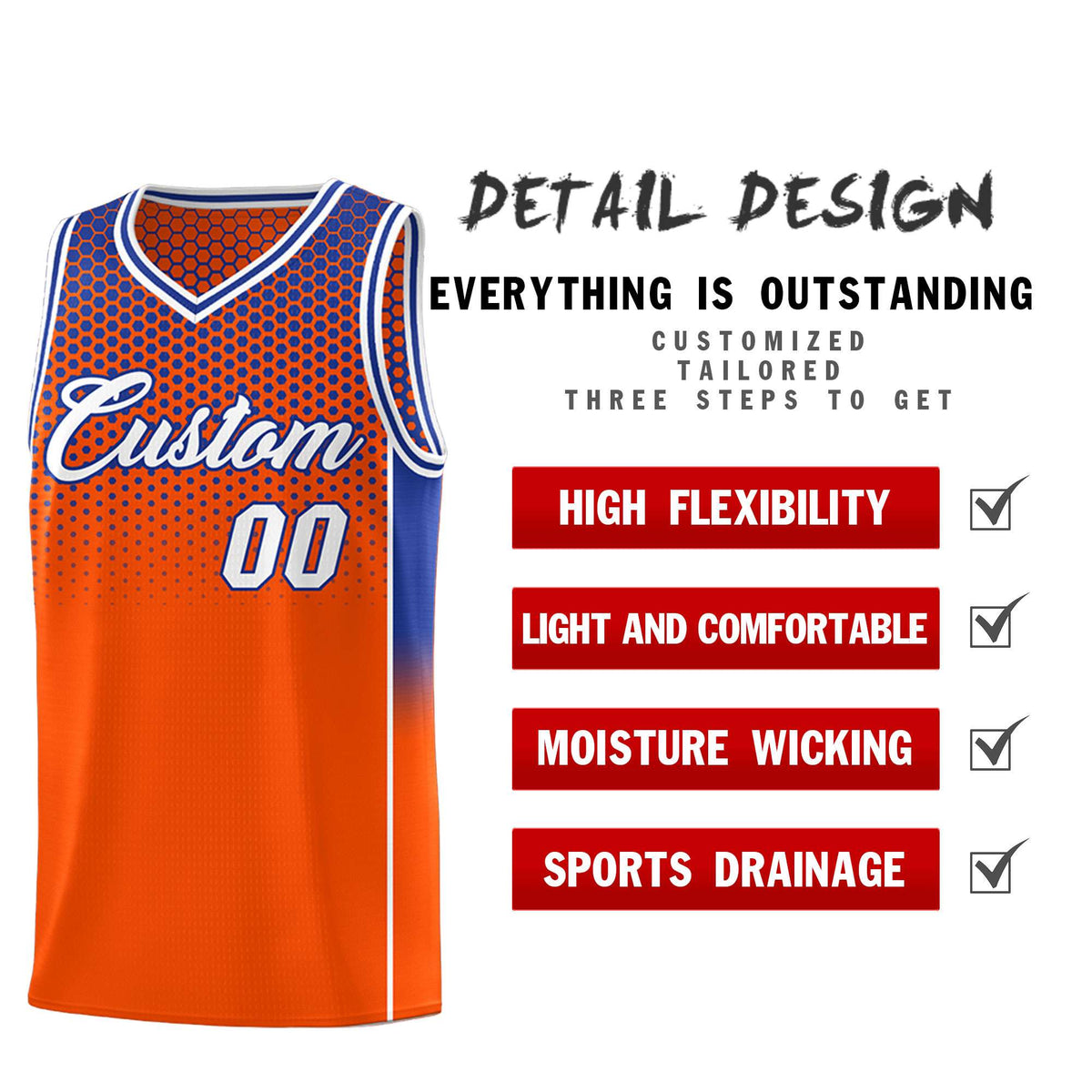 Custom Orange Royal Reversible Side Gradient Sports Uniform Dot Pattern Basketball Jersey Kits