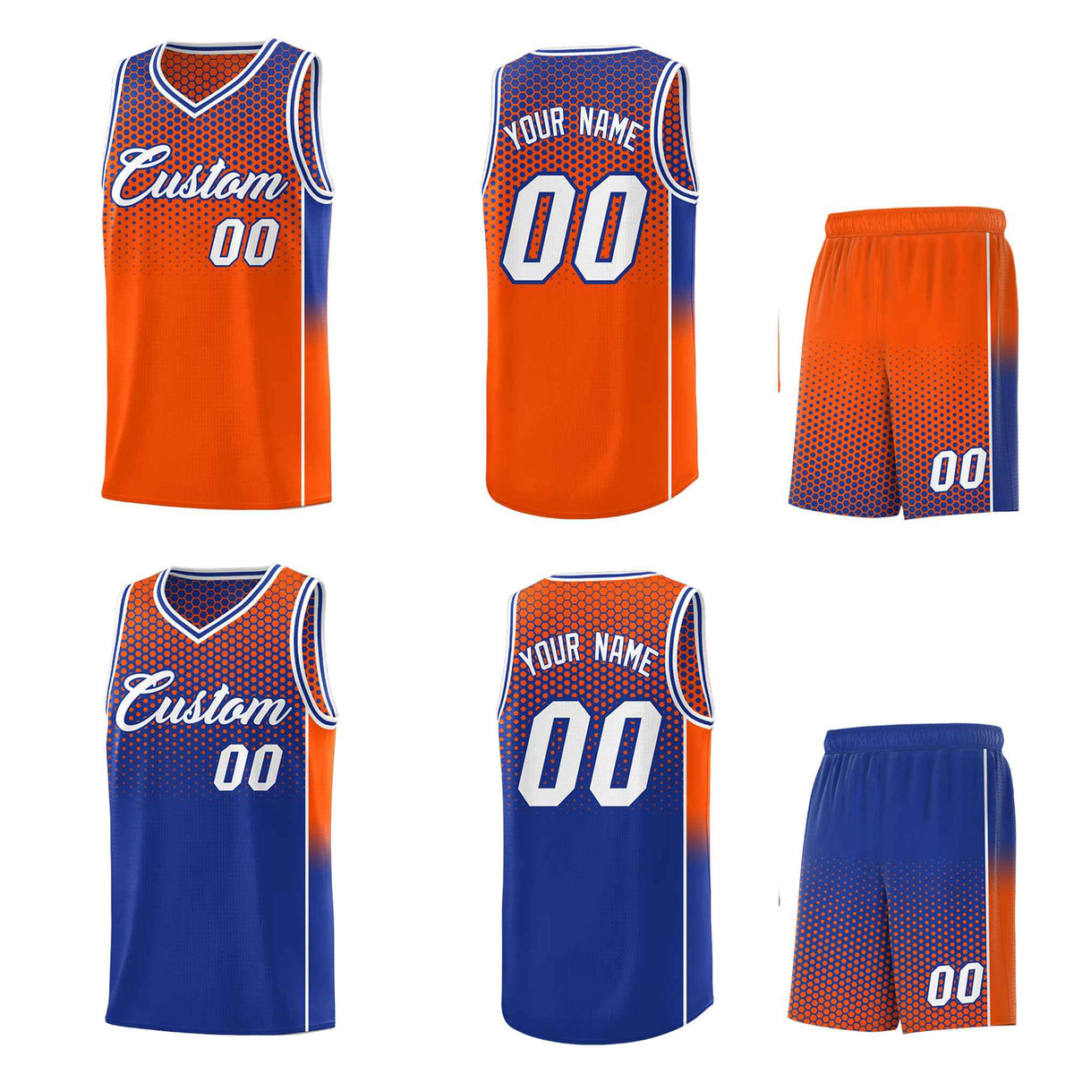Custom Orange Royal Reversible Side Gradient Sports Uniform Dot Pattern Basketball Jersey Kits